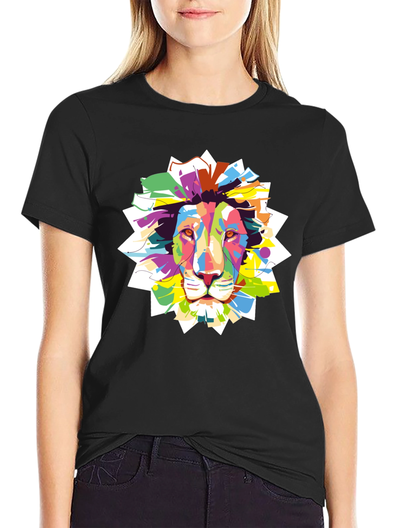Vibrant Lion Graphic Black T-Shirt