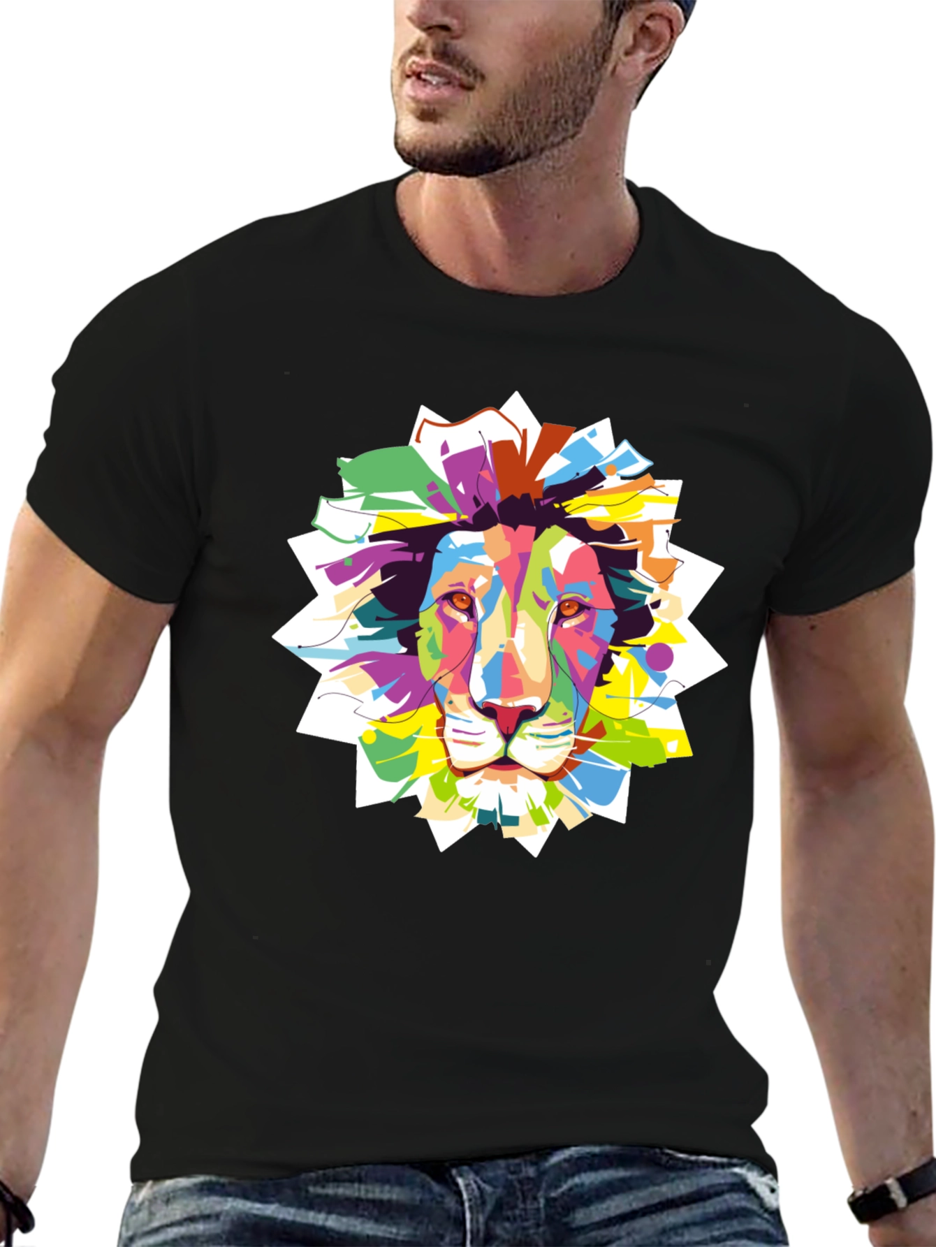 Vibrant Lion Graphic Black T-Shirt