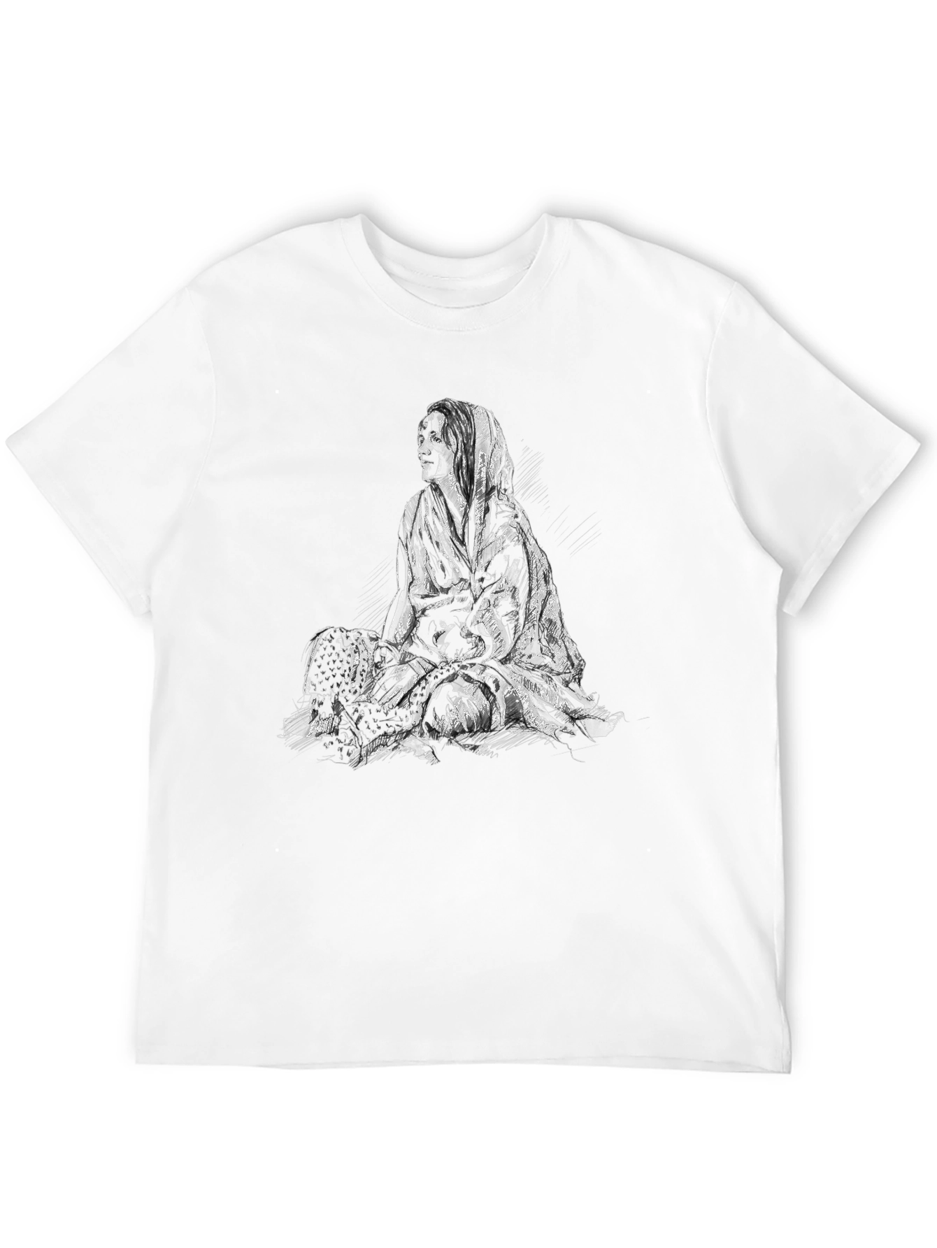 Black Graphic Tee - Seated Woman