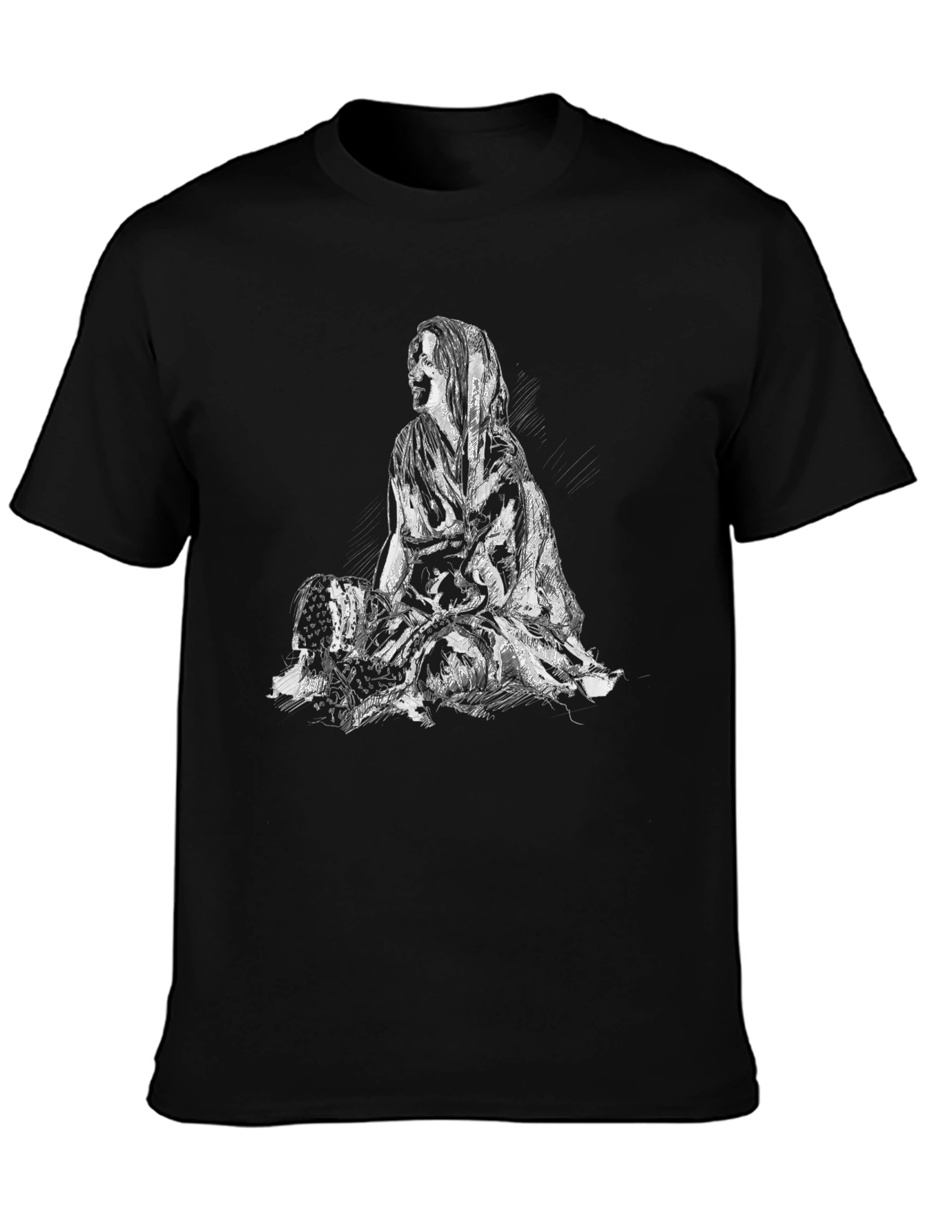 Black Graphic Tee - Seated Woman