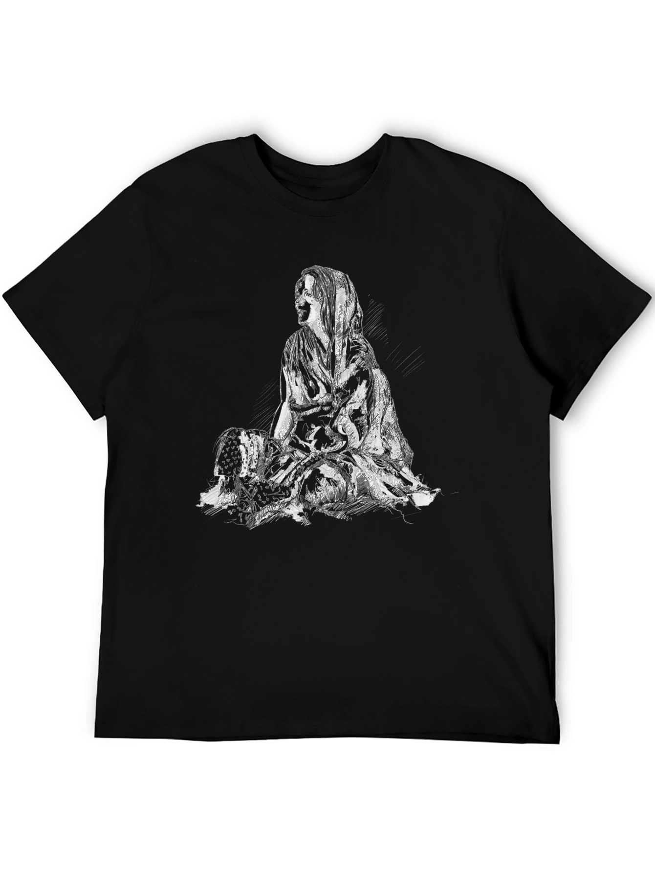 Black Graphic Tee - Seated Woman