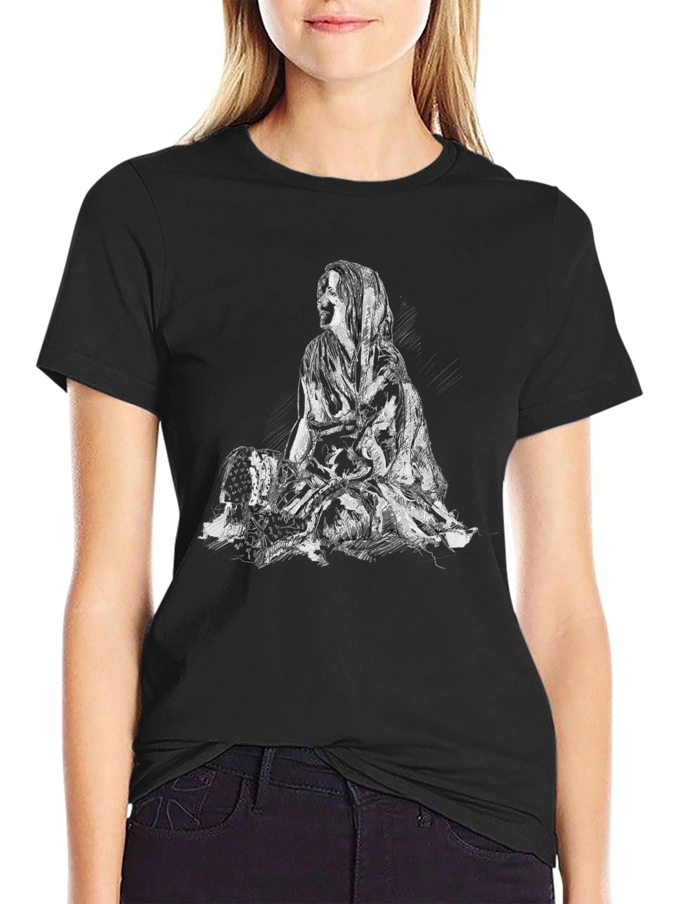 Black Graphic Tee - Seated Woman