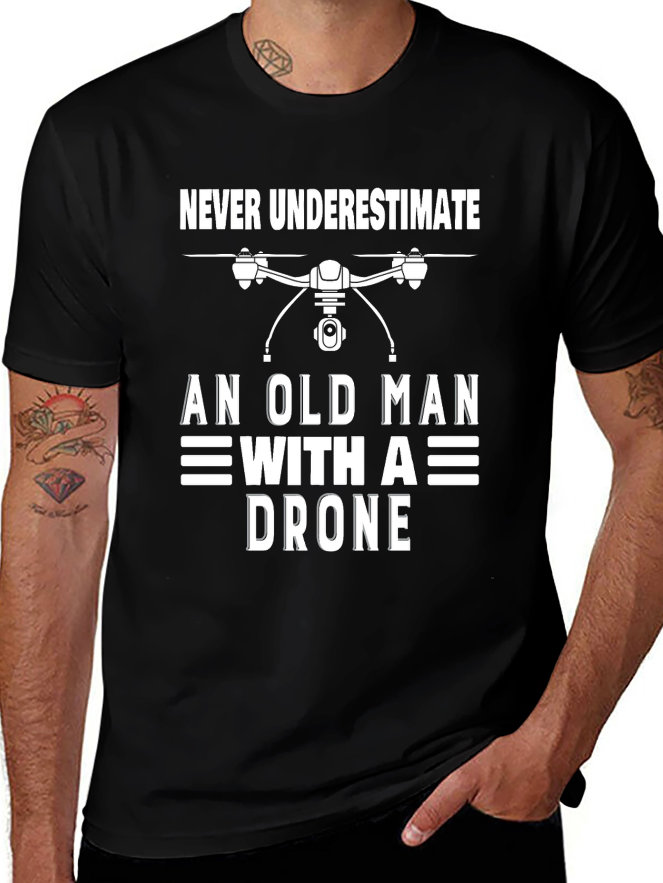 Never Underestimate Old Man with a Drone T-Shirt