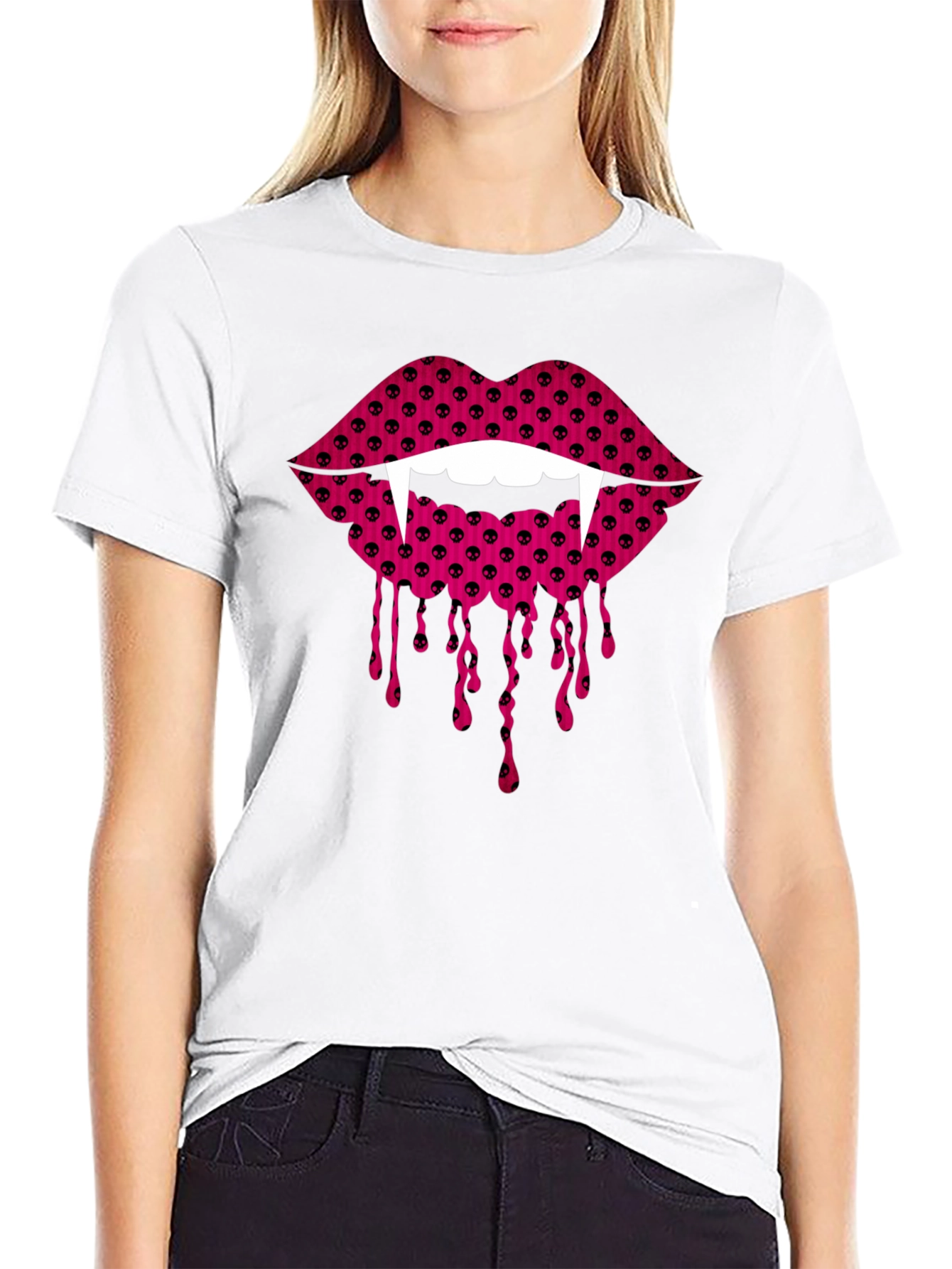 Vampire Lips Graphic Tee - Halloween Fashion