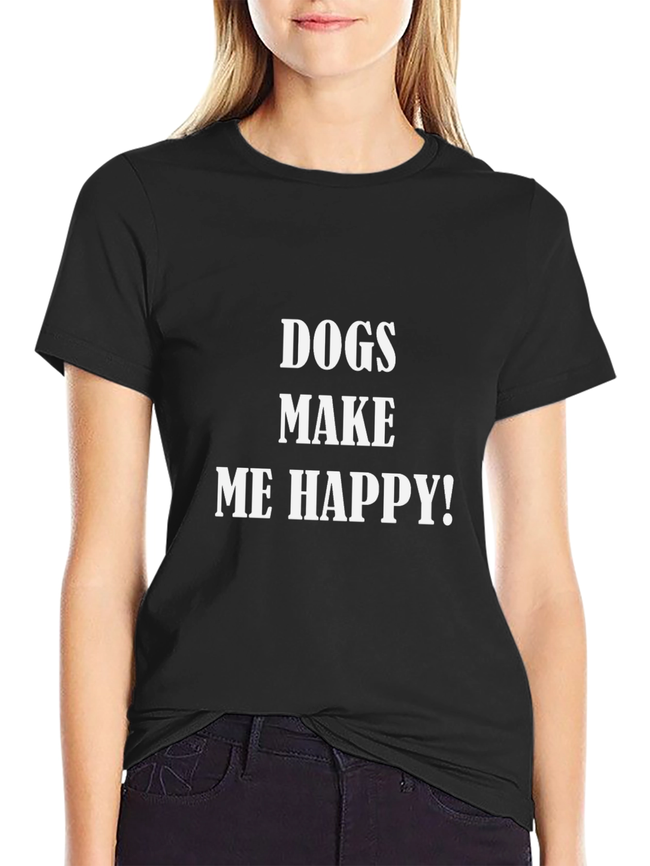 Dogs Make Me Happy Black T-Shirt