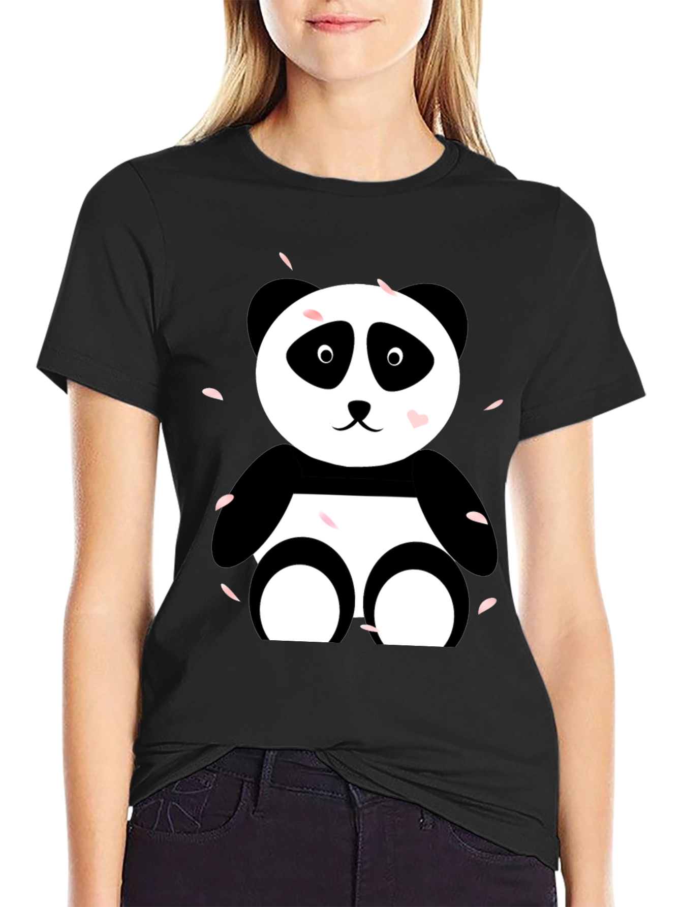 Cute Panda Graphic Tee - Casual Black T-Shirt