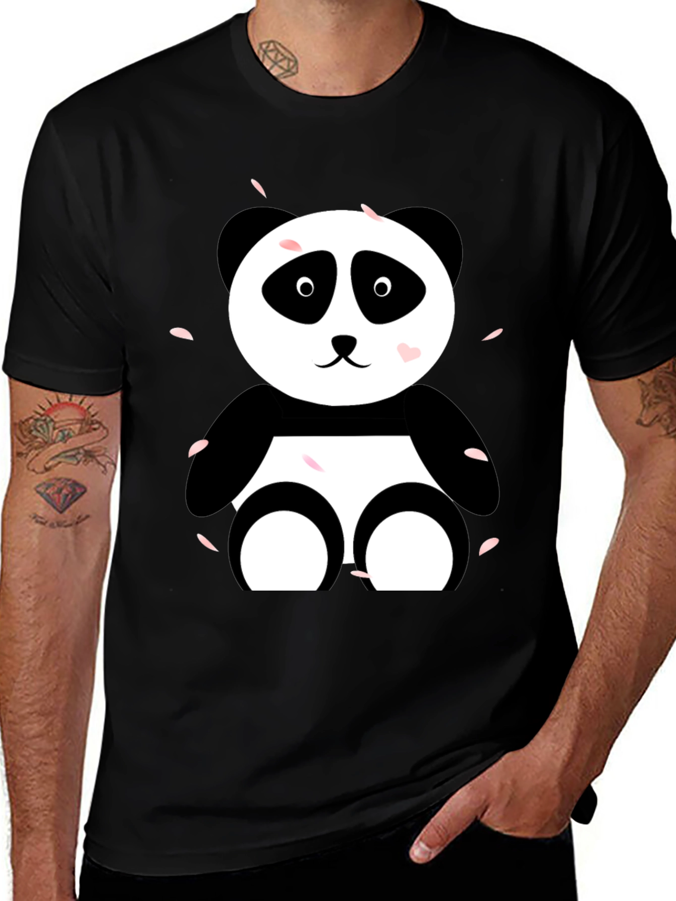 Cute Panda Graphic Tee - Casual Black T-Shirt