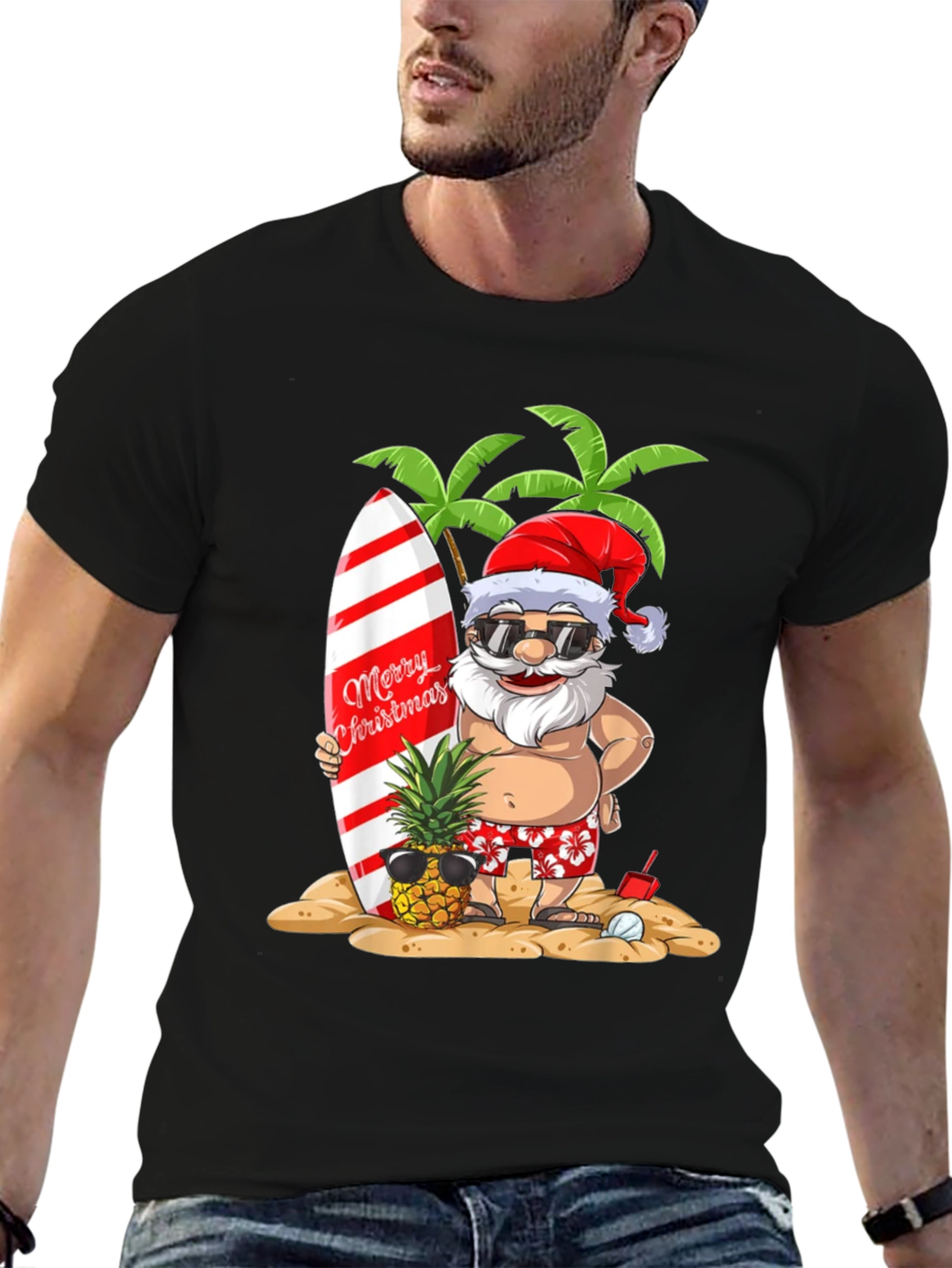 Summer Santa Graphic Tee - Beach Christmas T-Shirt