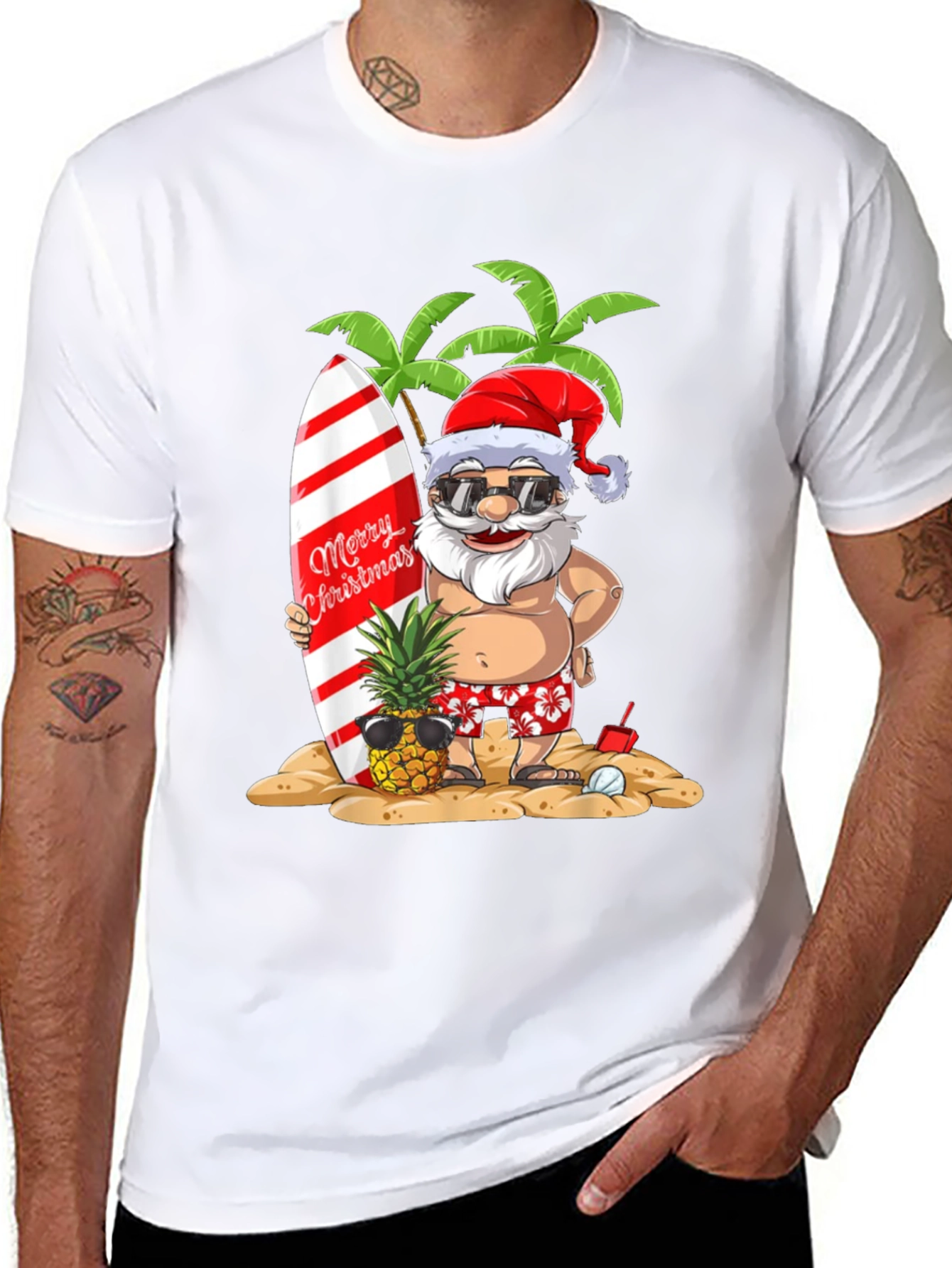 Summer Santa Graphic Tee - Beach Christmas T-Shirt