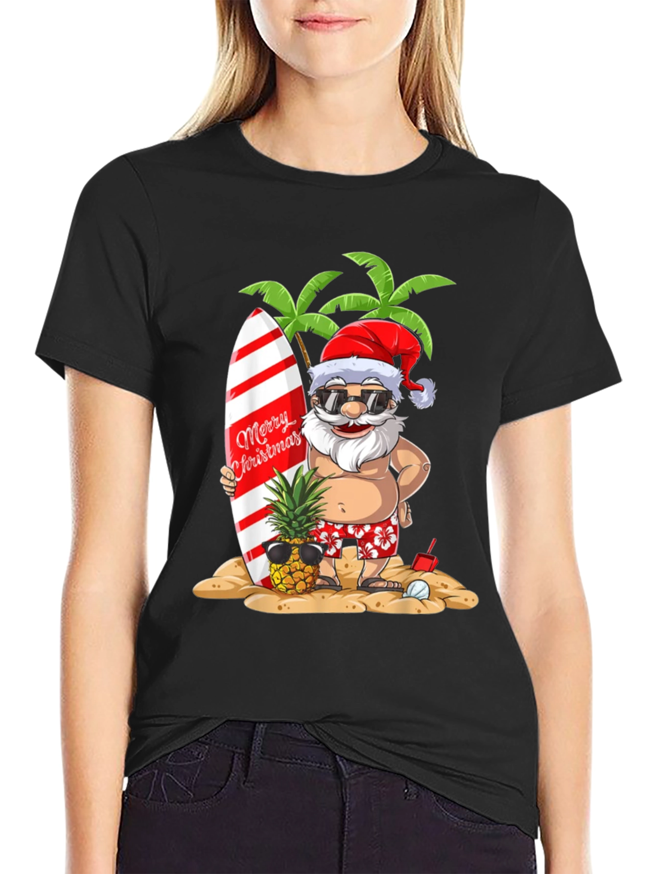 Summer Santa Graphic Tee - Beach Christmas T-Shirt