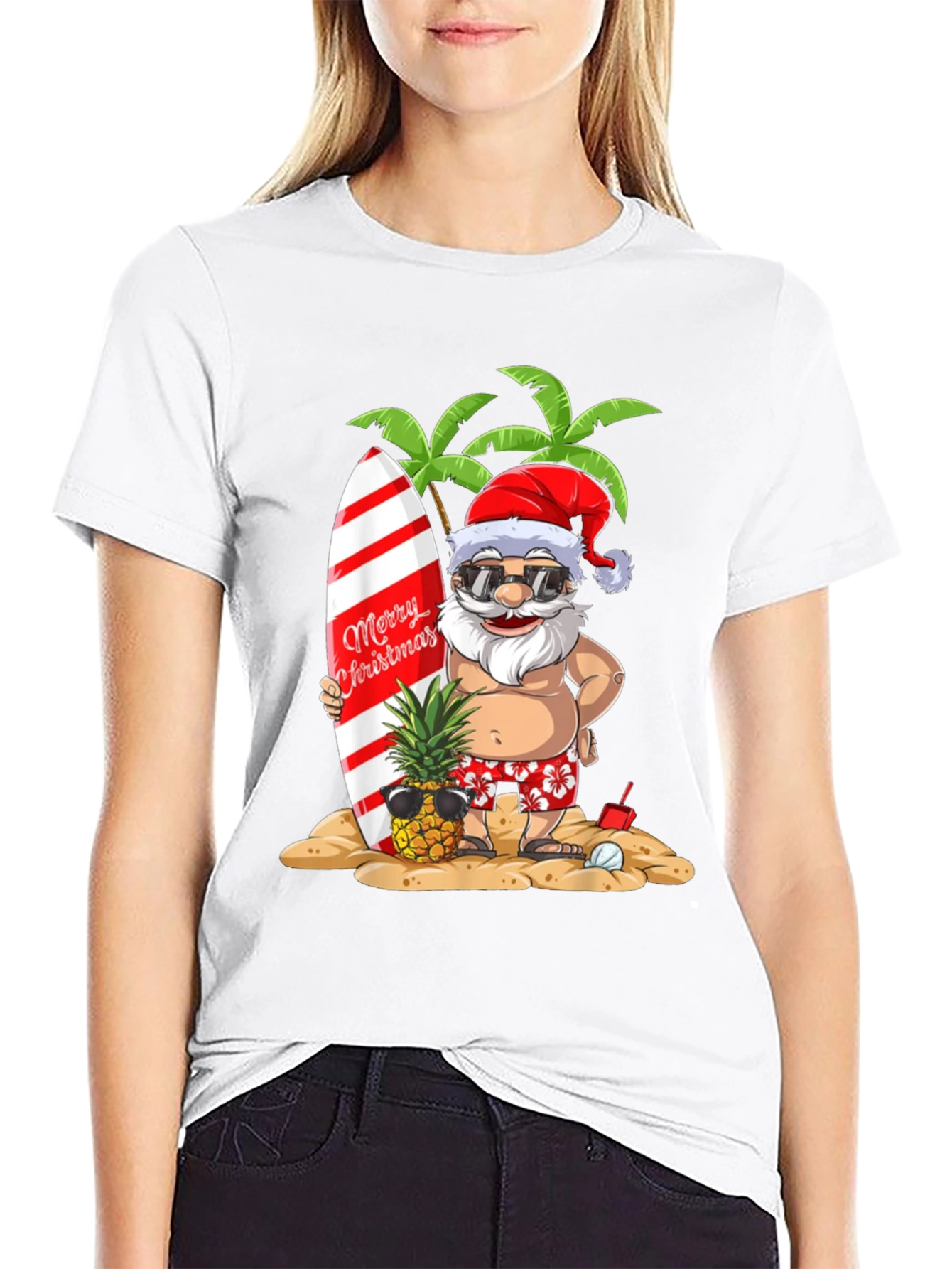 Summer Santa Graphic Tee - Beach Christmas T-Shirt