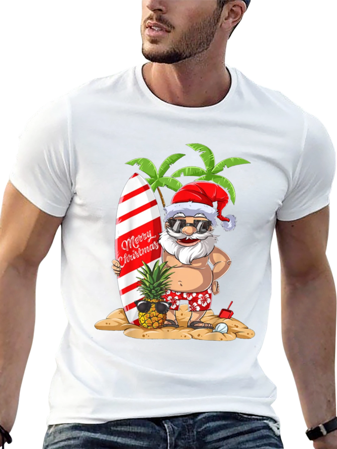 Summer Santa Graphic Tee - Beach Christmas T-Shirt