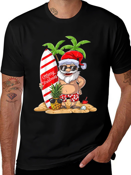 Summer Santa Graphic Tee - Beach Christmas T-Shirt