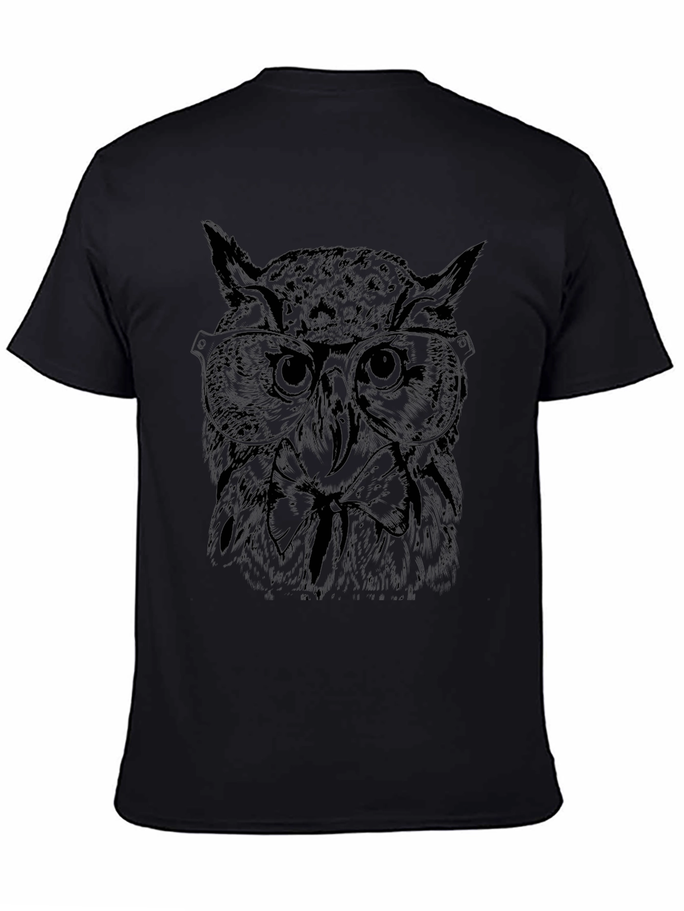 Owl with Glasses Graphic Tee - Black