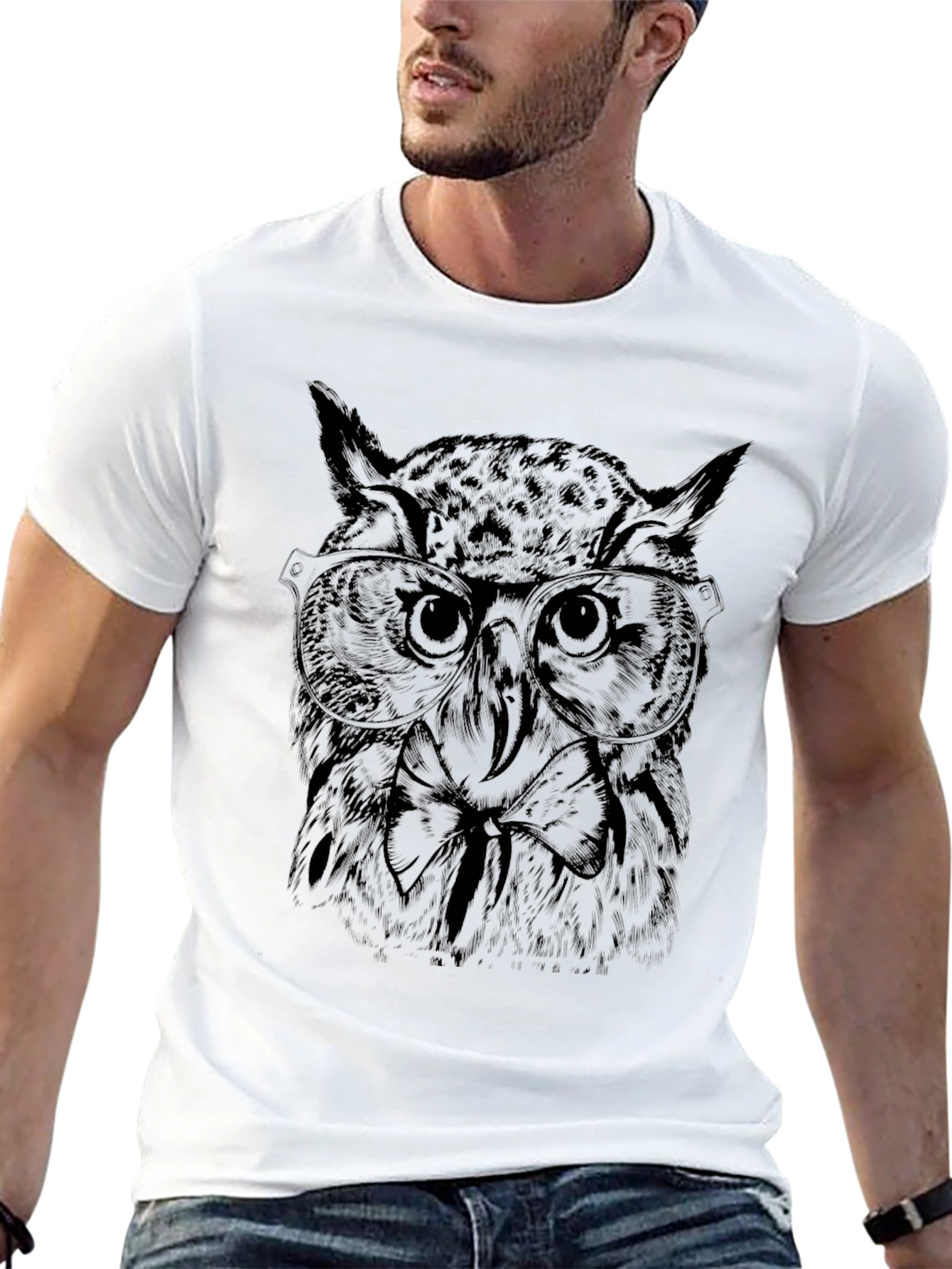 Owl with Glasses Graphic Tee - Black