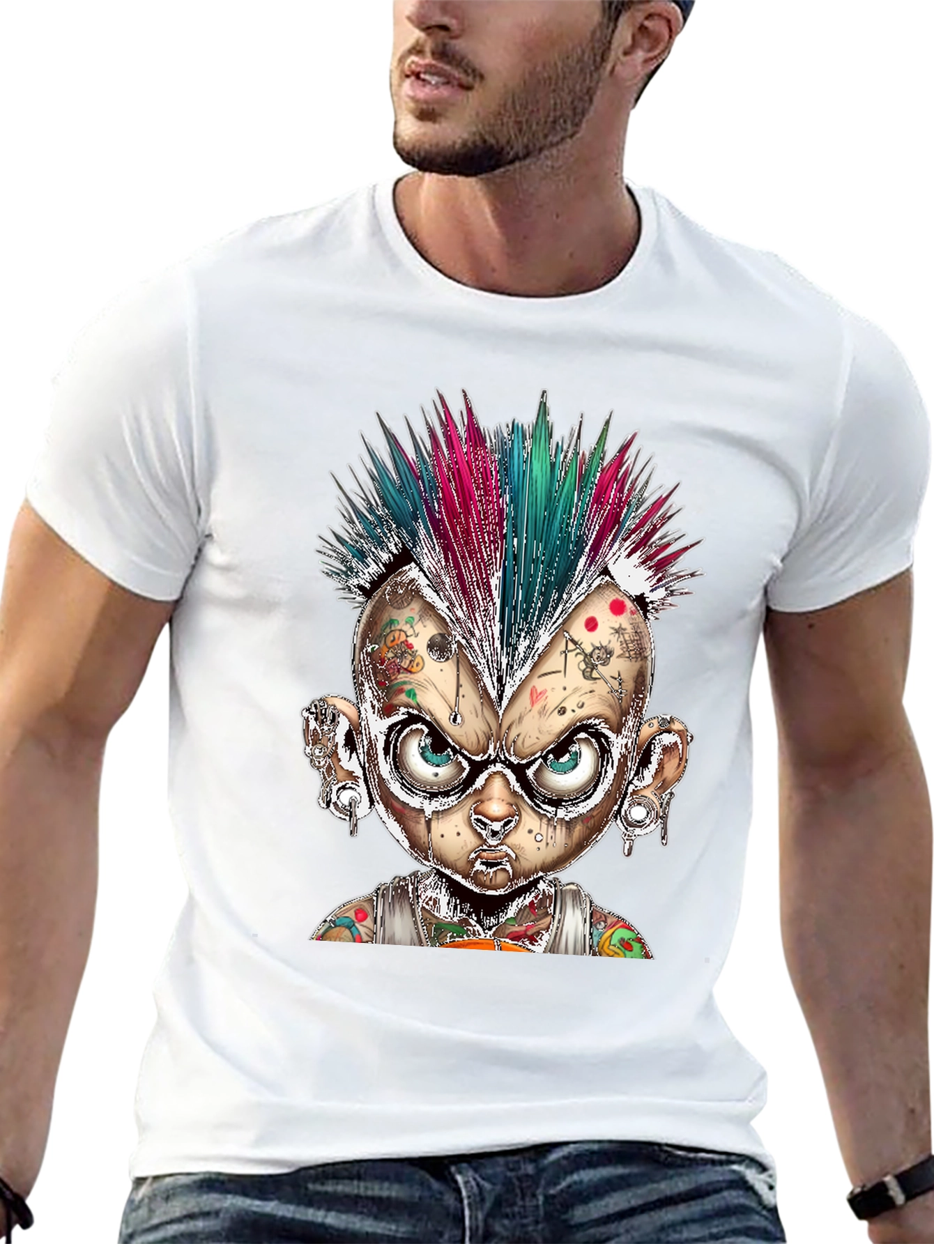 Edgy Punk Cartoon Character Graphic Tee