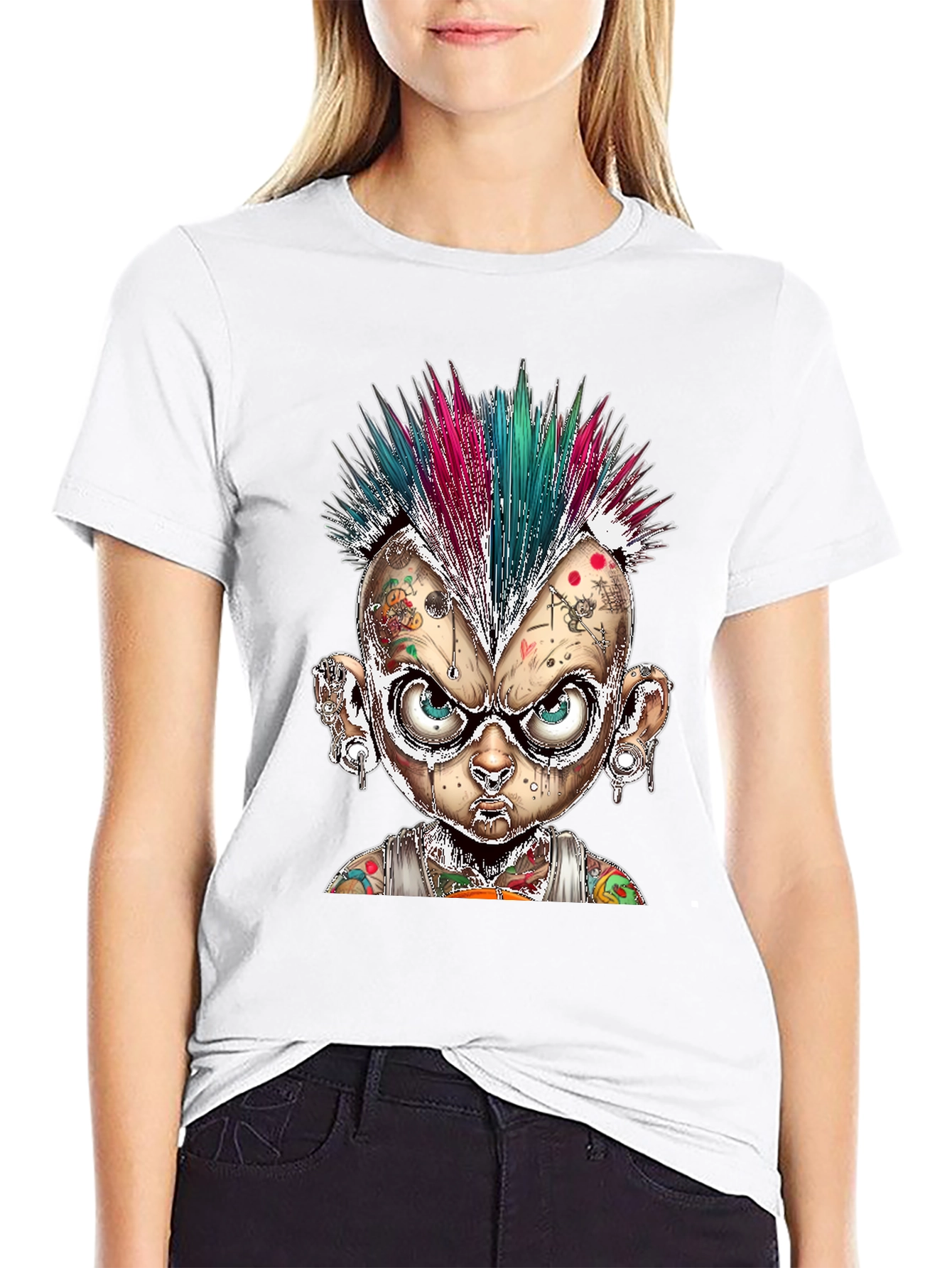 Edgy Punk Cartoon Character Graphic Tee