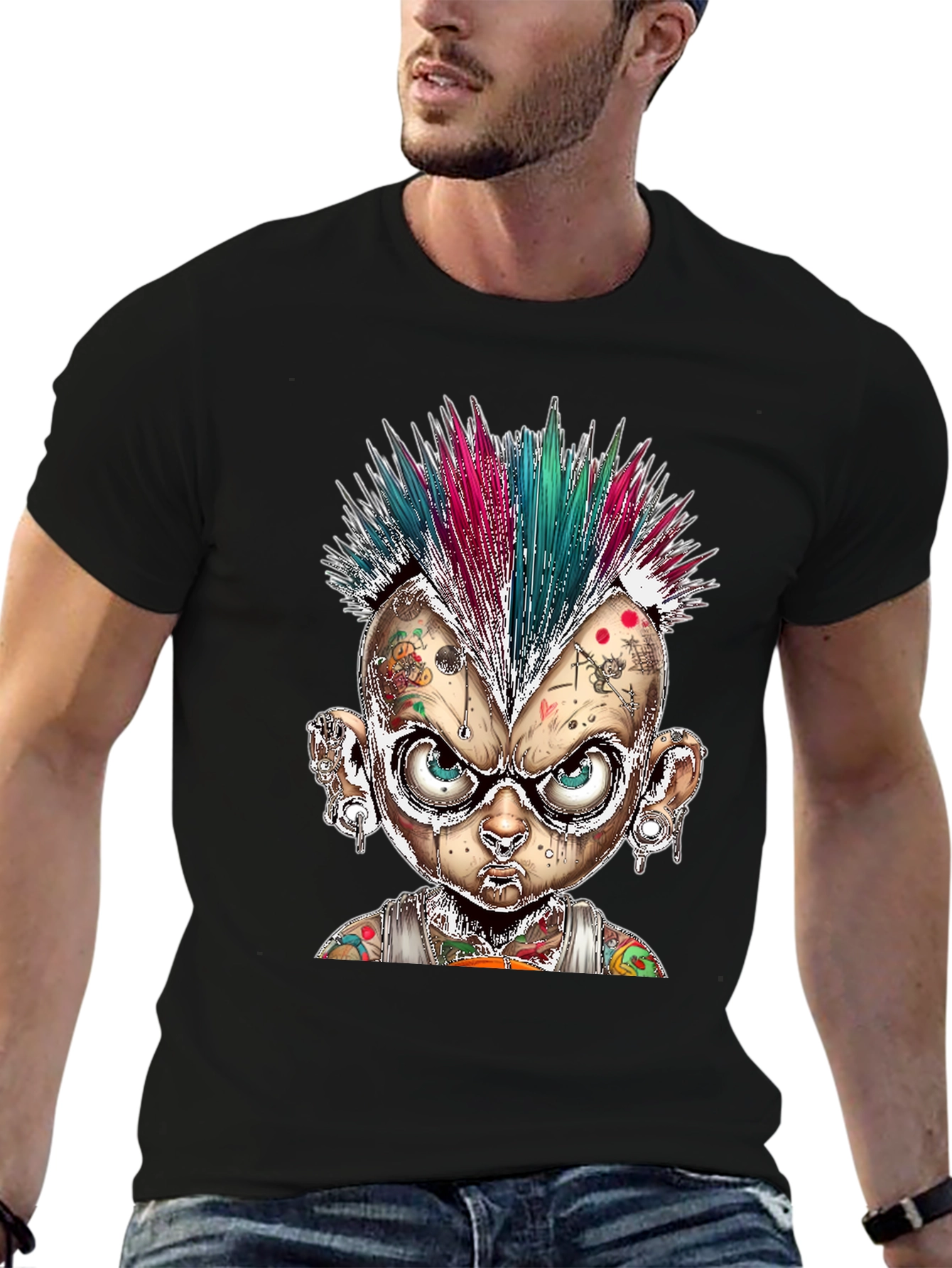 Edgy Punk Cartoon Character Graphic Tee
