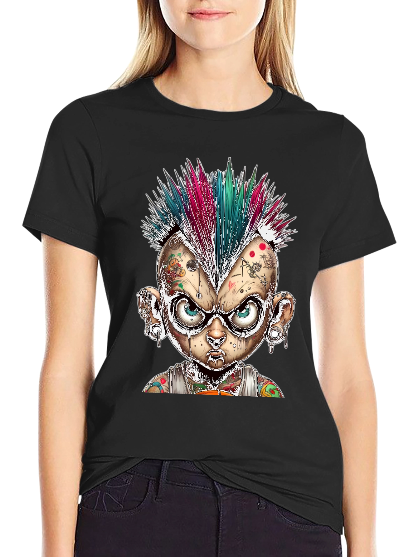 Edgy Punk Cartoon Character Graphic Tee