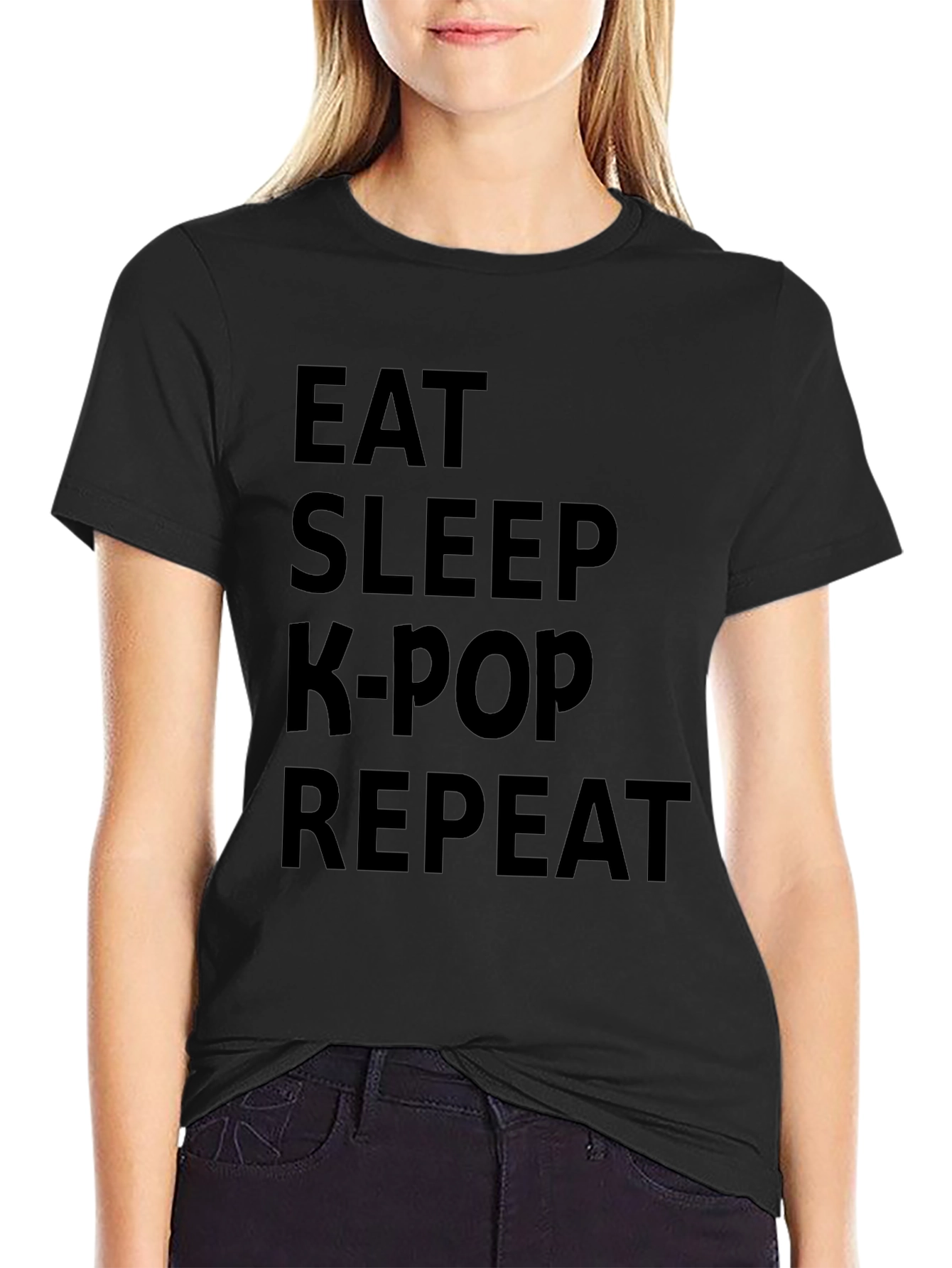 Eat Sleep K-Pop Repeat Black Graphic Tee