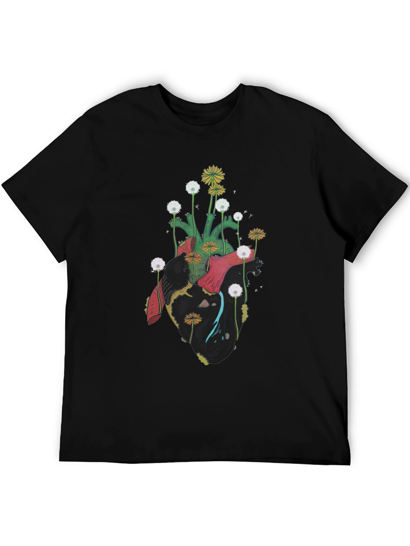 Floral Heart Graphic Tee - Unique Art Shirt
