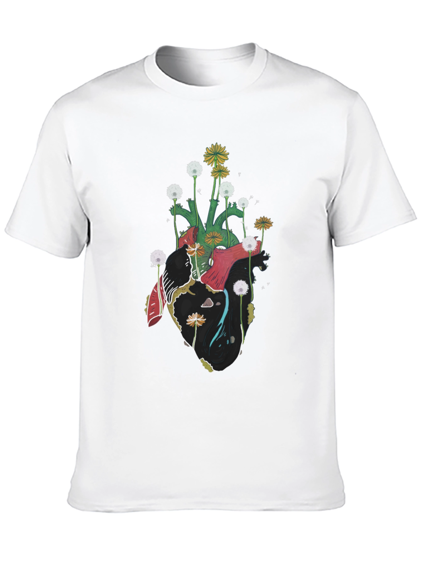 Floral Heart Graphic Tee - Unique Art Shirt