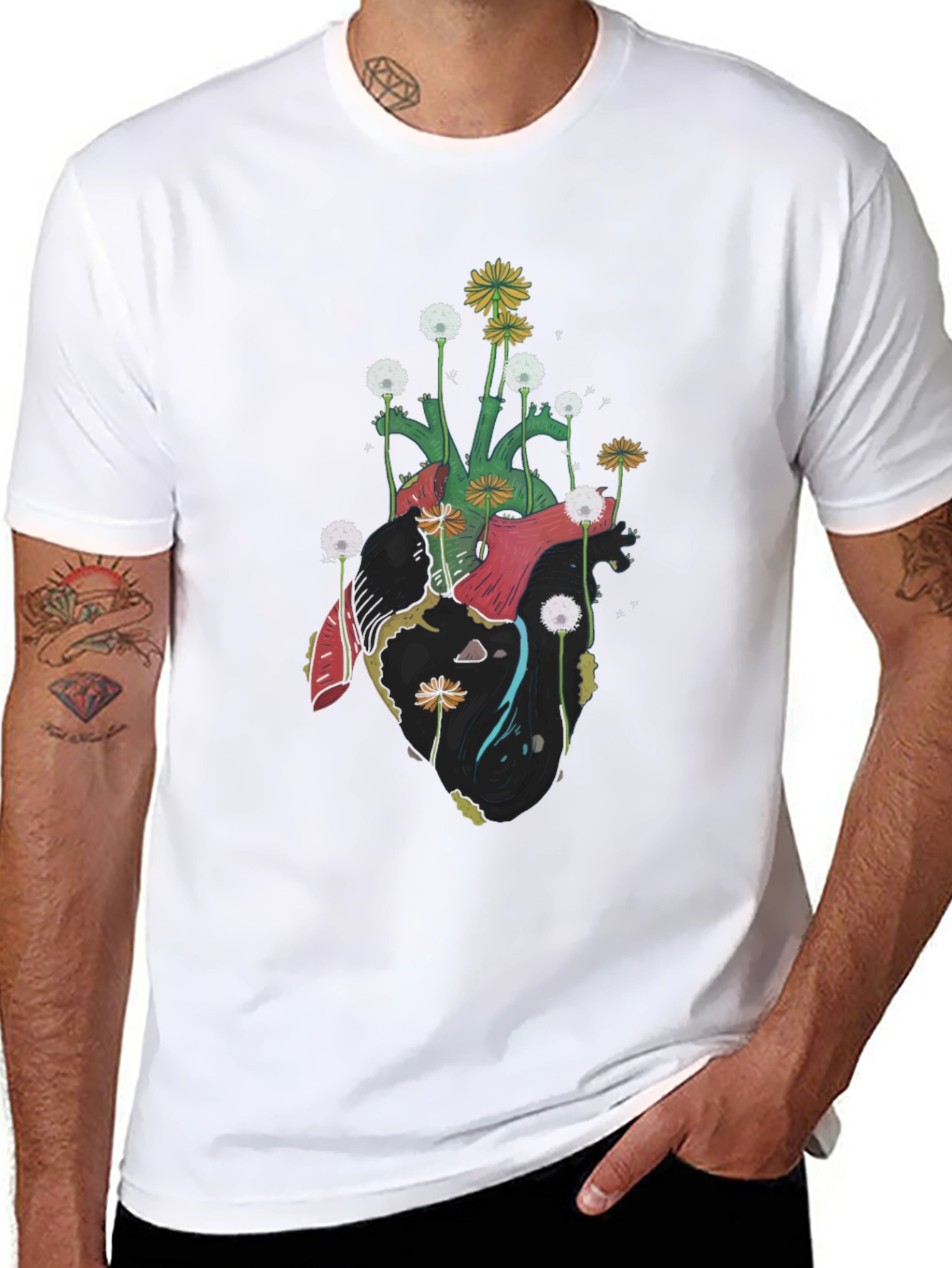 Floral Heart Graphic Tee - Unique Art Shirt