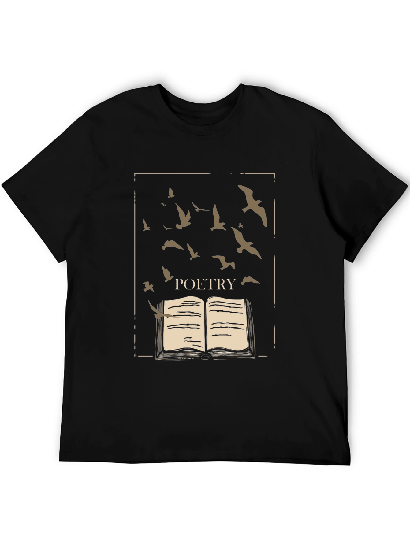 Poetry Book & Birds Graphic Tee - Black