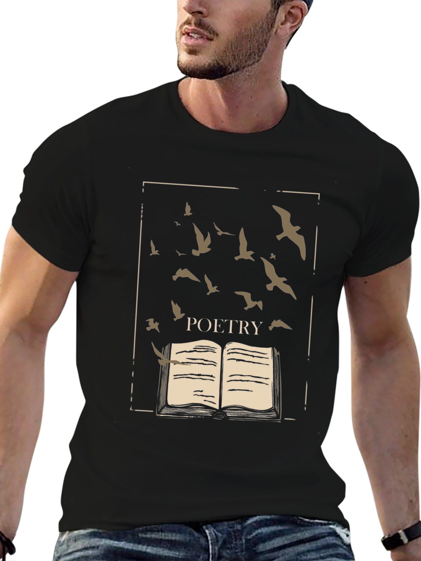 Poetry Book & Birds Graphic Tee - Black