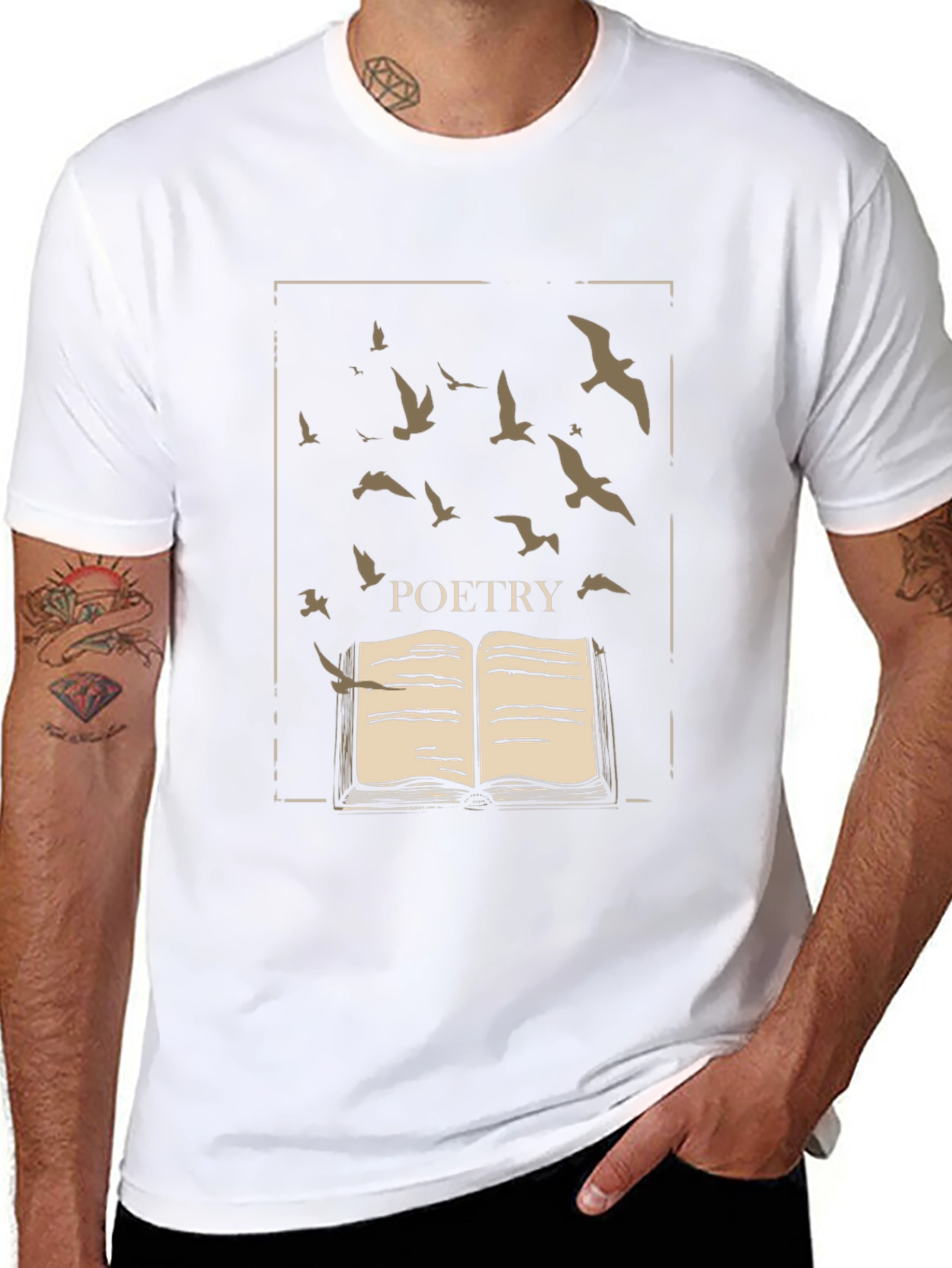 Poetry Book & Birds Graphic Tee - Black