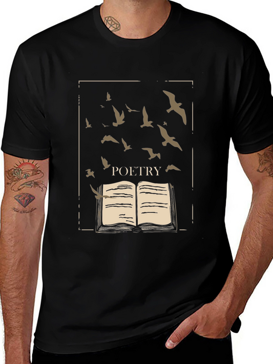 Poetry Book & Birds Graphic Tee - Black
