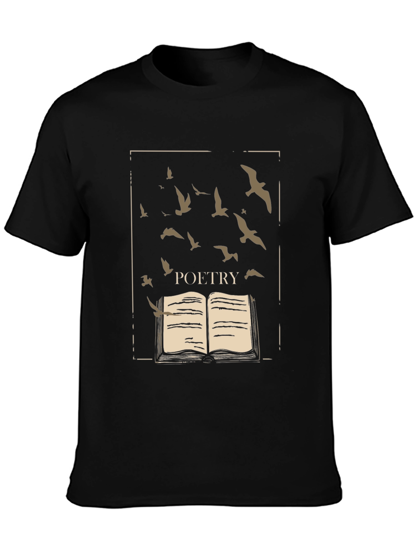 Poetry Book & Birds Graphic Tee - Black