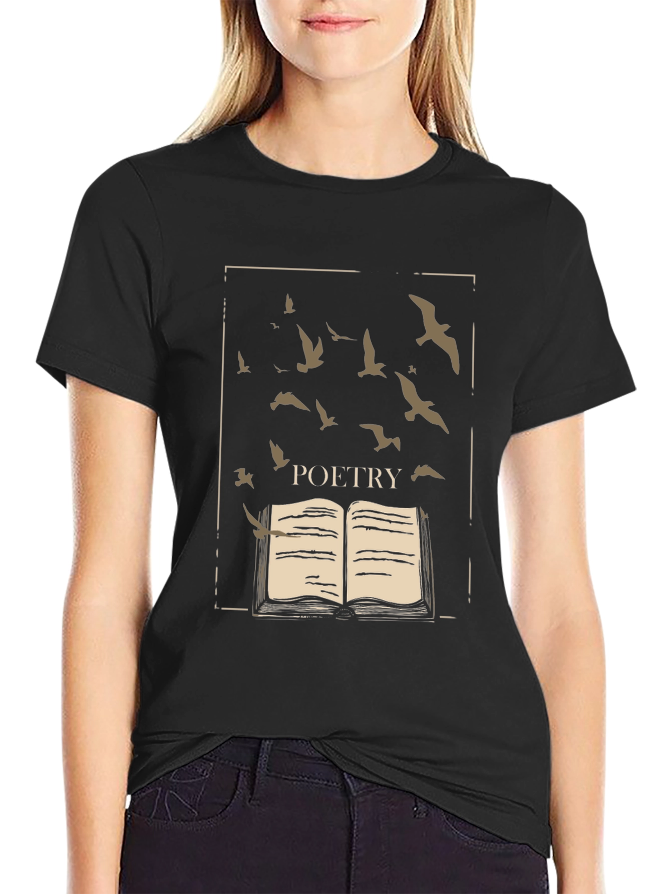 Poetry Book & Birds Graphic Tee - Black