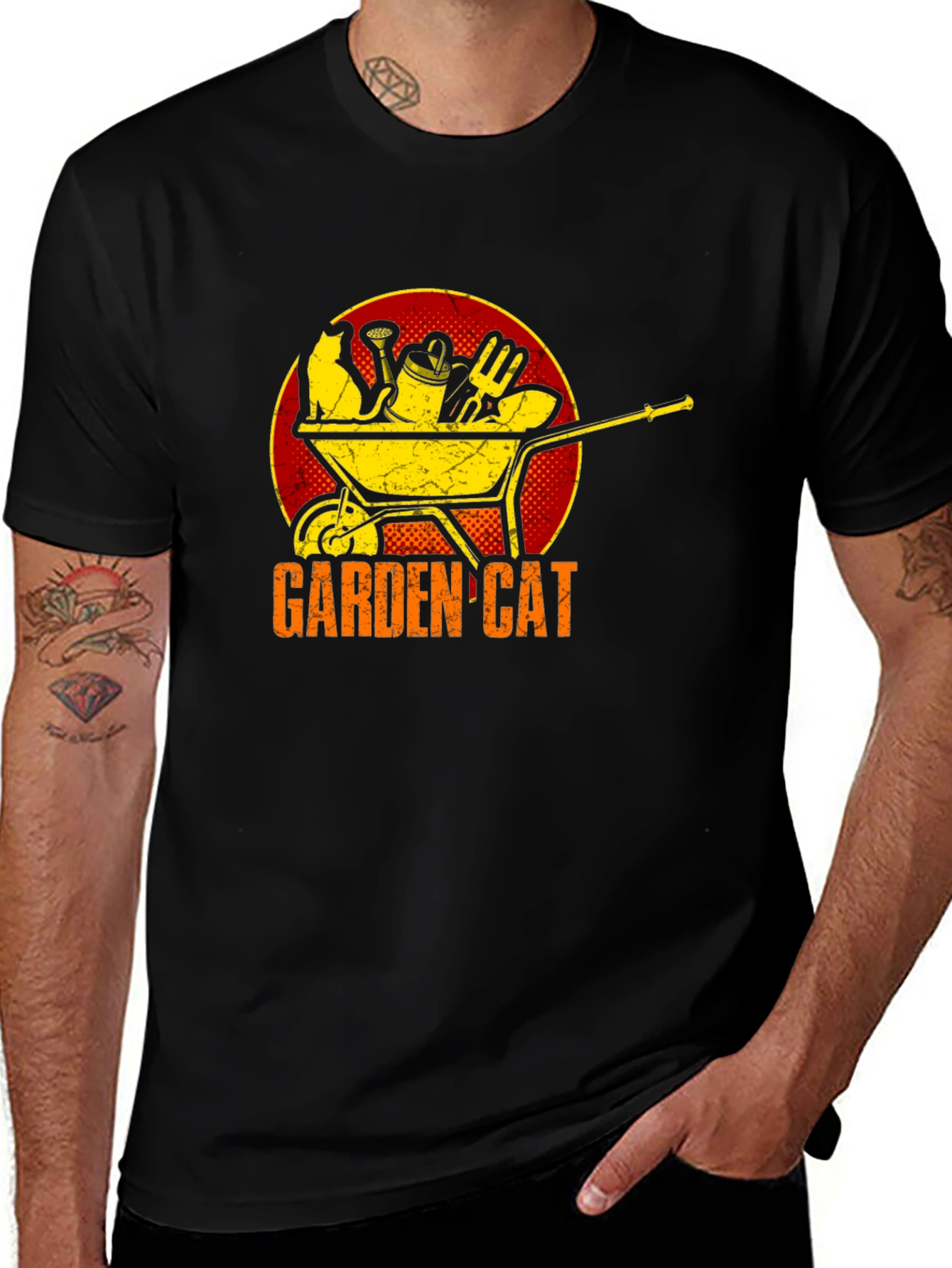 Garden Cat Graphic Tee - Wheelbarrow Design