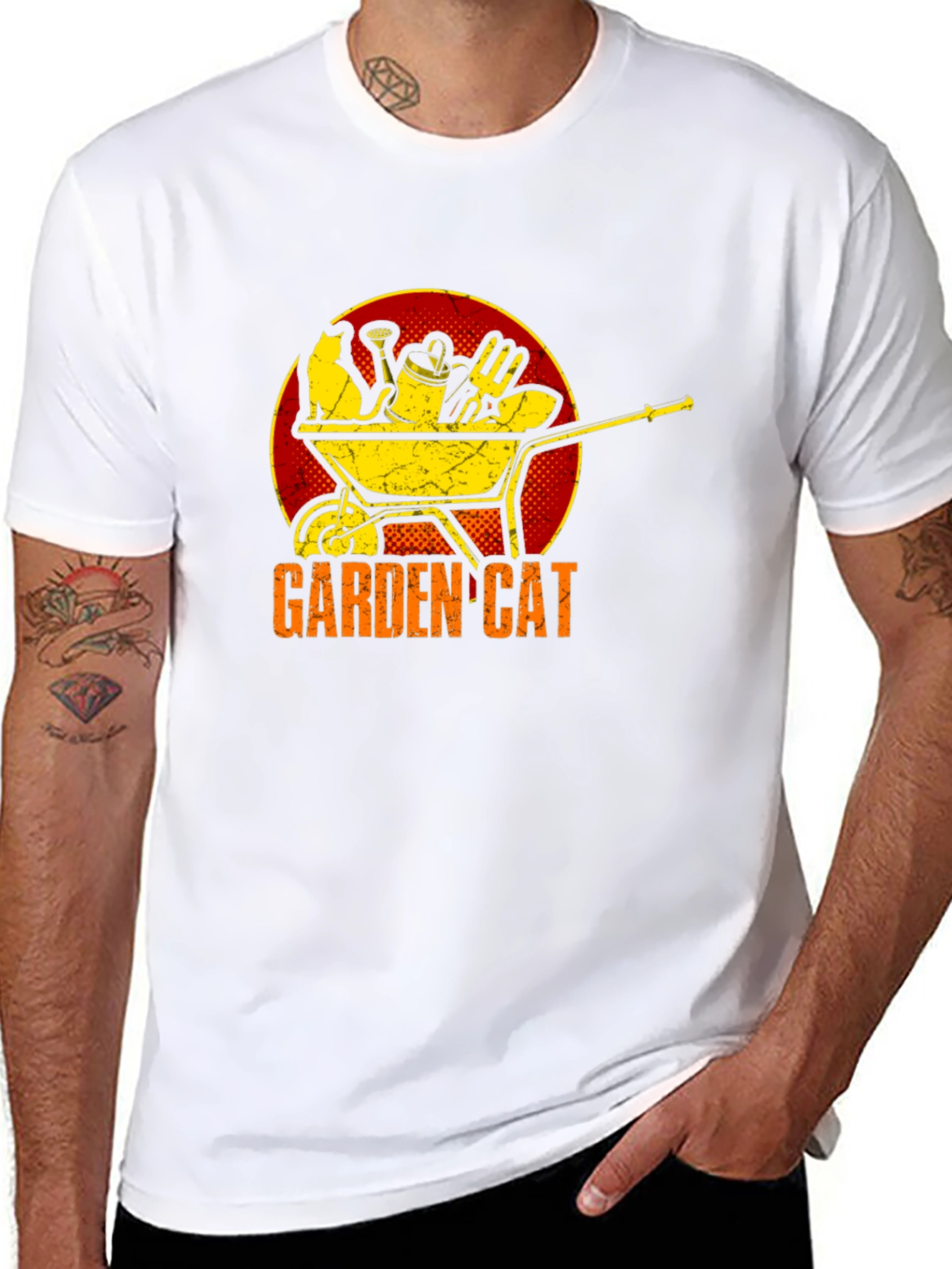 Garden Cat Graphic Tee - Wheelbarrow Design