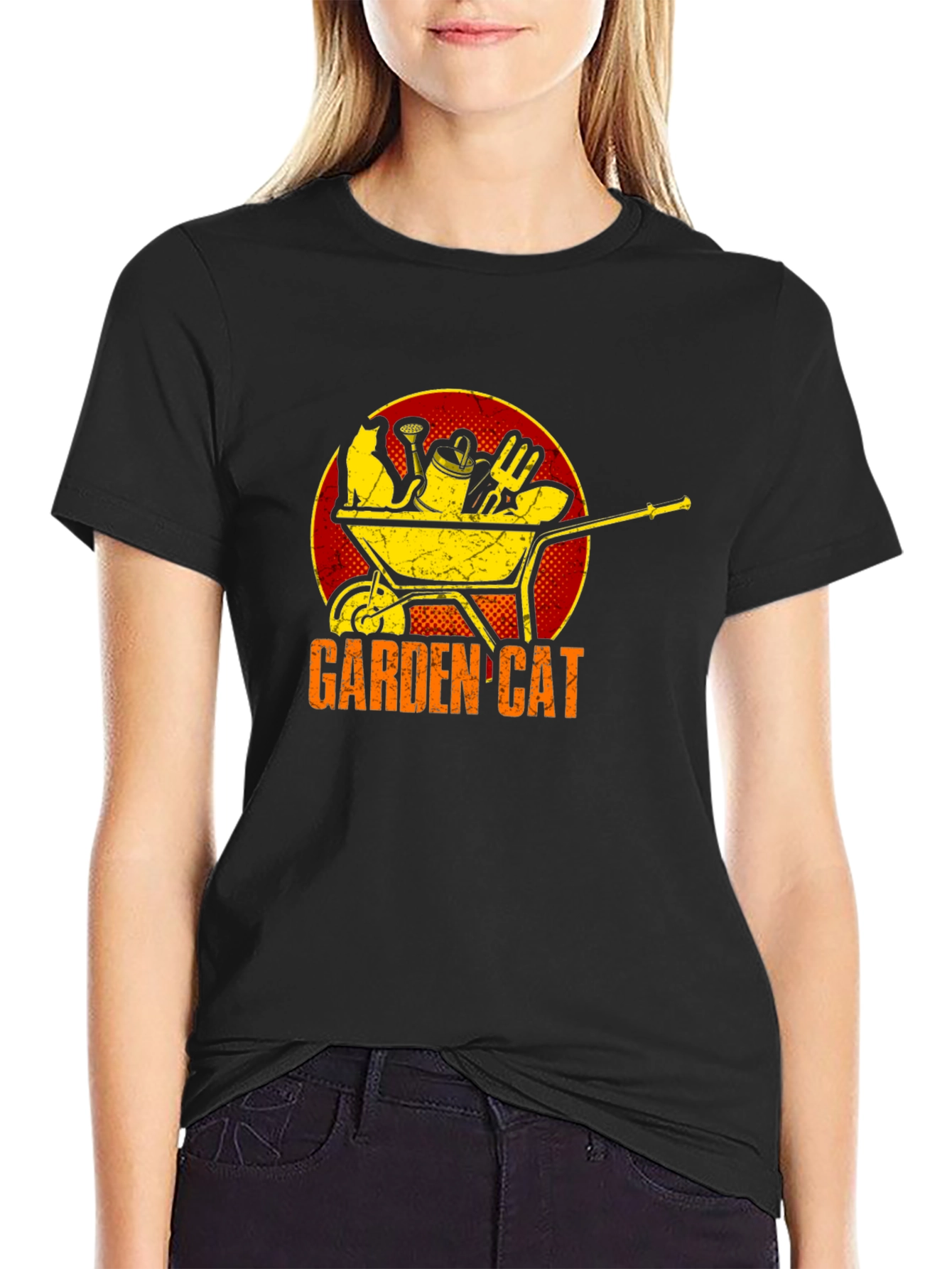 Garden Cat Graphic Tee - Wheelbarrow Design