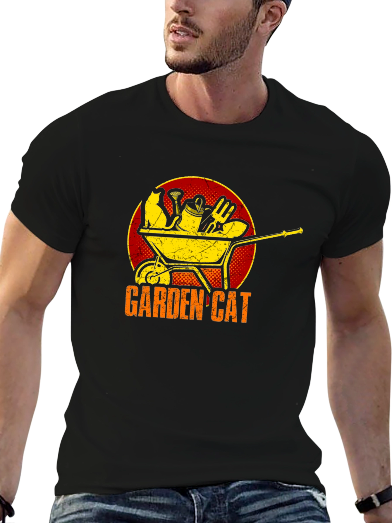 Garden Cat Graphic Tee - Wheelbarrow Design