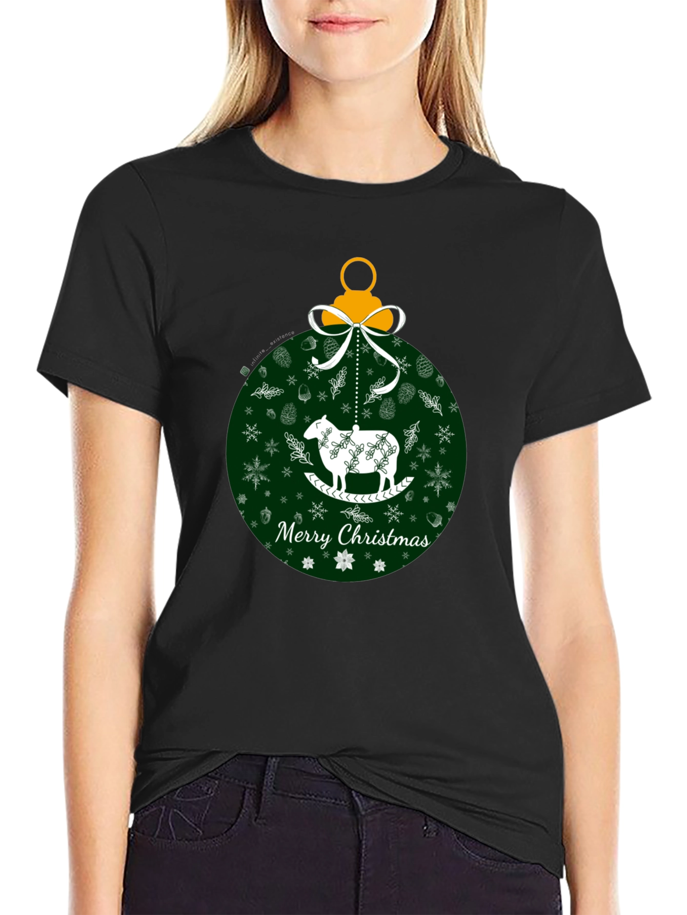 Merry Christmas Sheep Ornament Graphic Tee