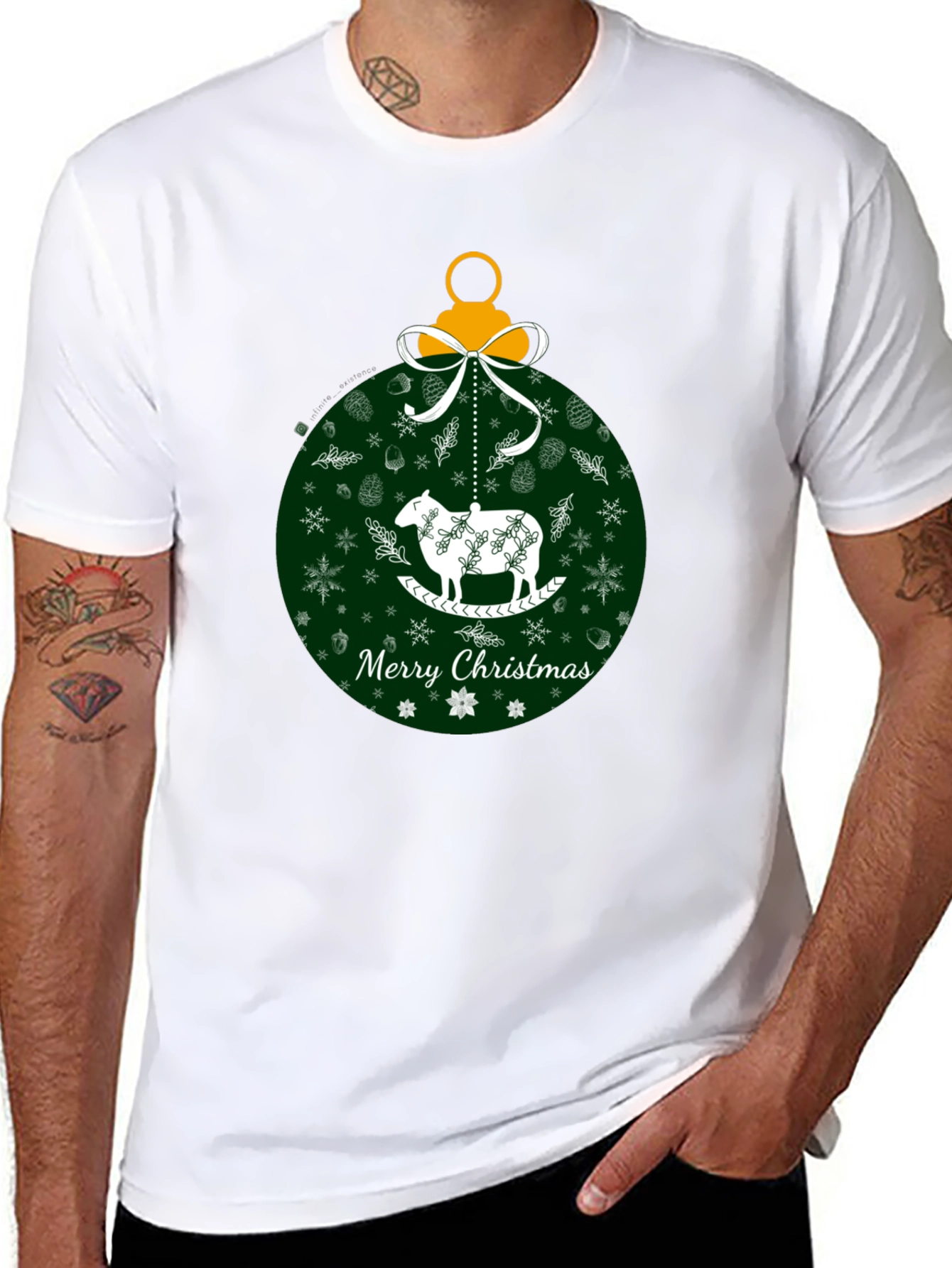 Merry Christmas Sheep Ornament Graphic Tee