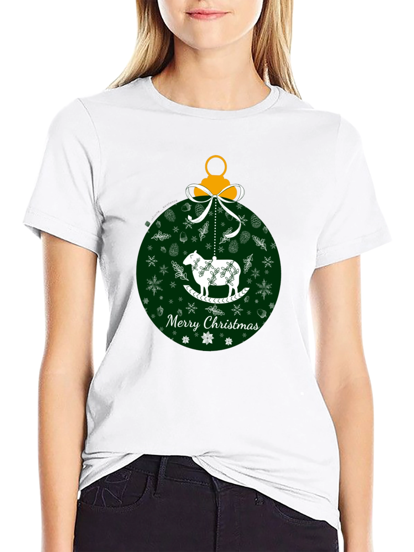 Merry Christmas Sheep Ornament Graphic Tee