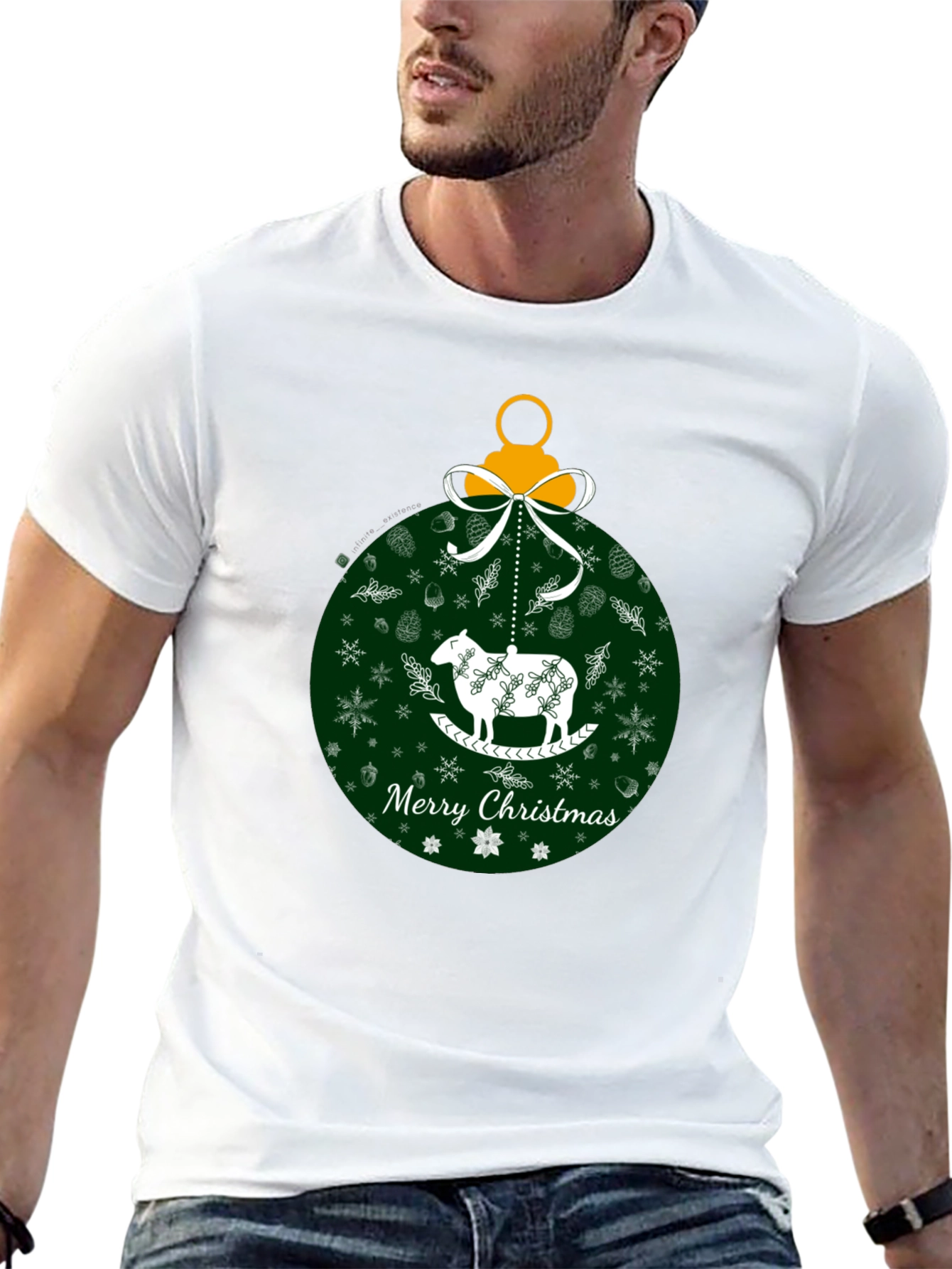 Merry Christmas Sheep Ornament Graphic Tee