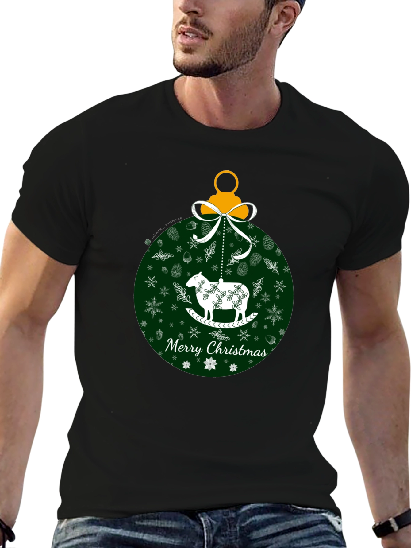 Merry Christmas Sheep Ornament Graphic Tee