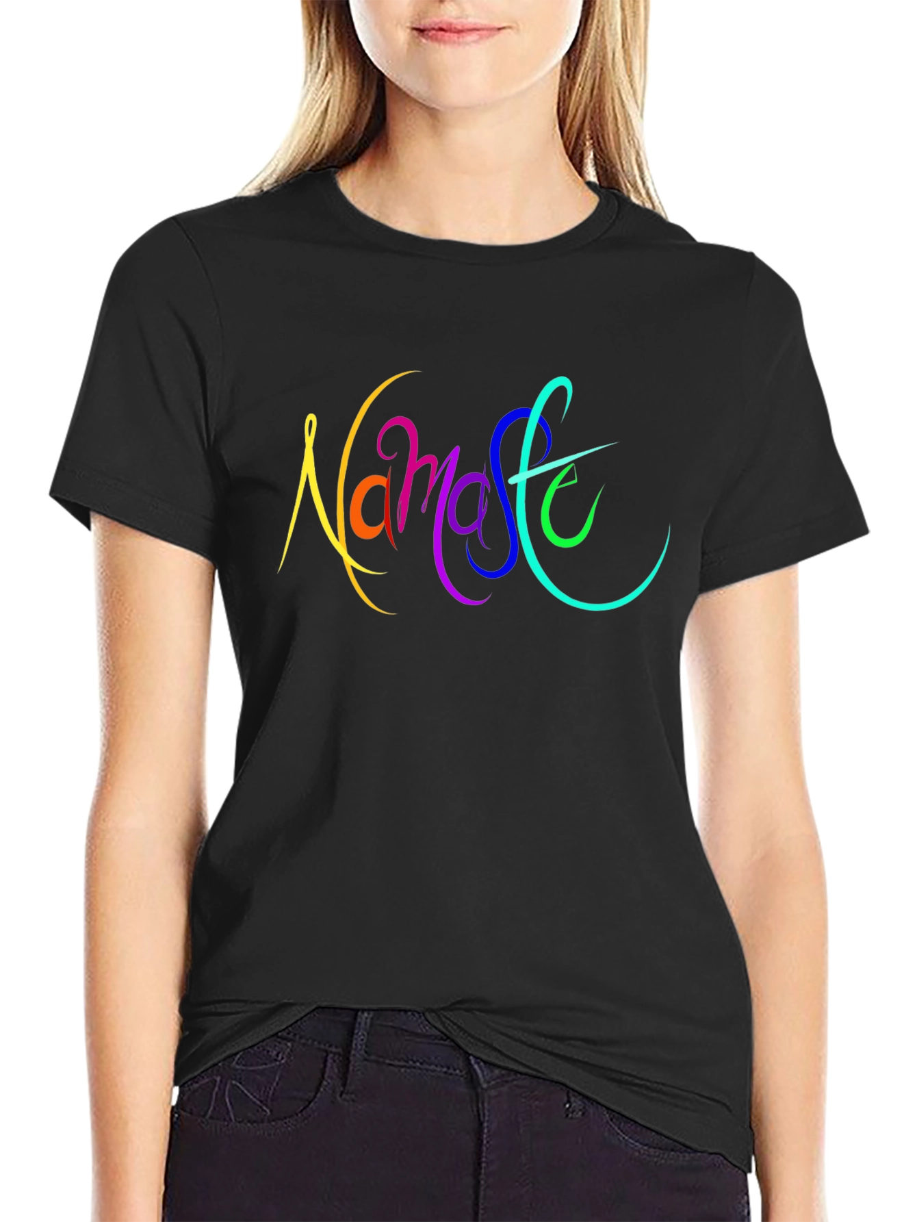 Namaste Rainbow Graphic Black T-Shirt