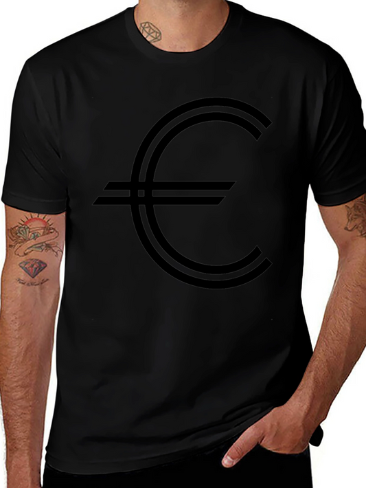 Euro Symbol Graphic Tee - Black Cotton Casual Shirt
