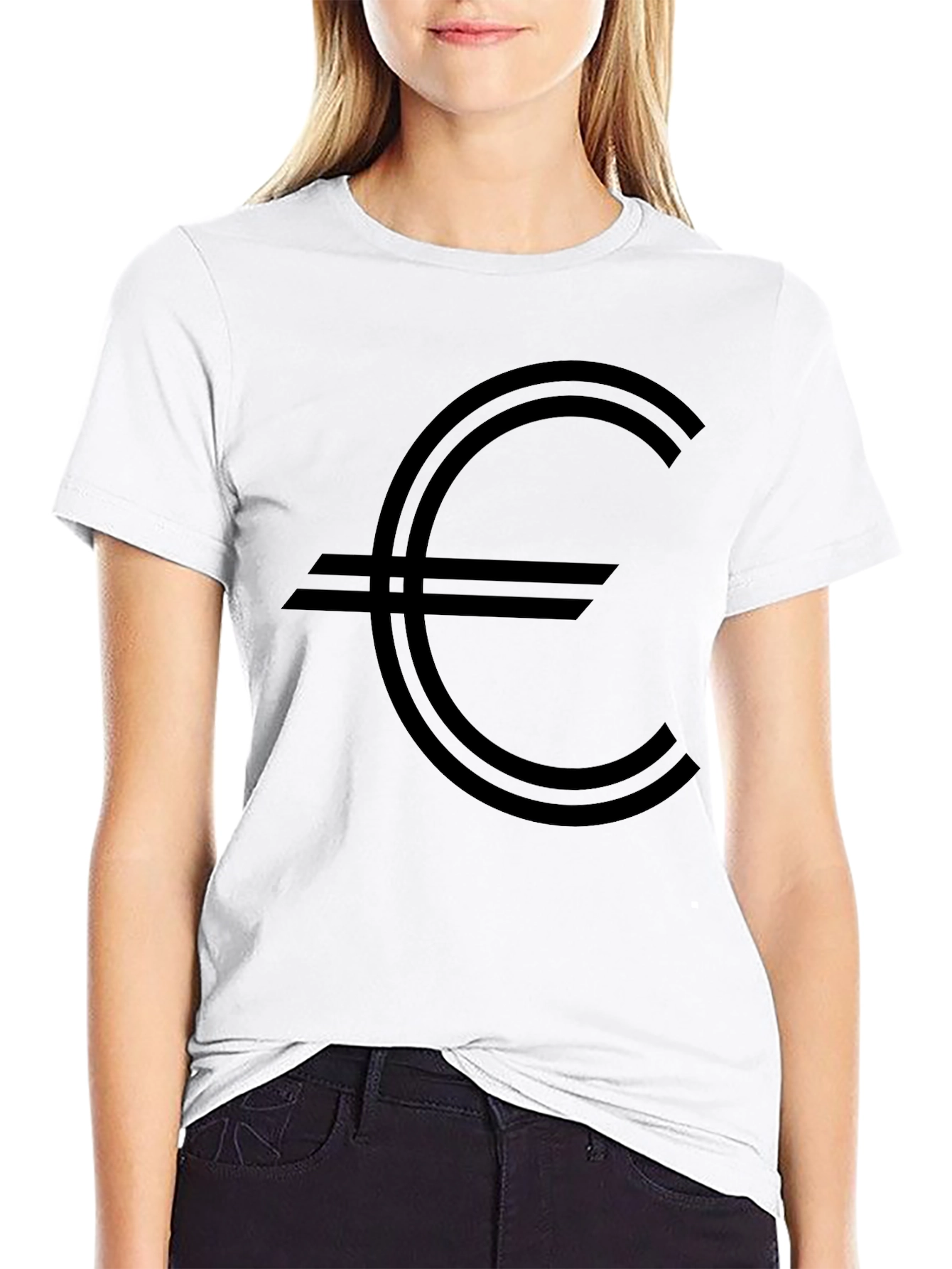 Euro Symbol Graphic Tee - Black Cotton Casual Shirt