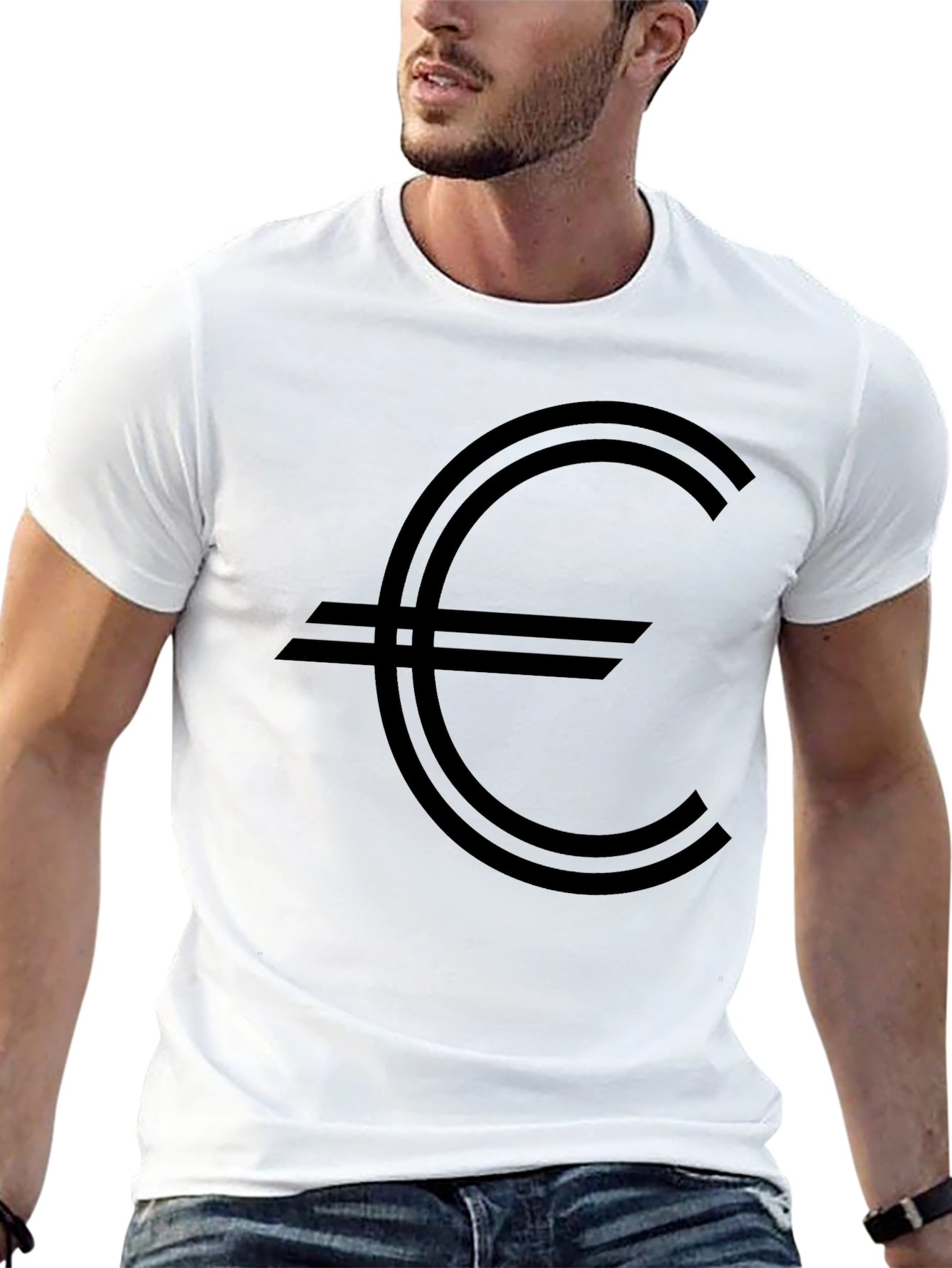 Euro Symbol Graphic Tee - Black Cotton Casual Shirt