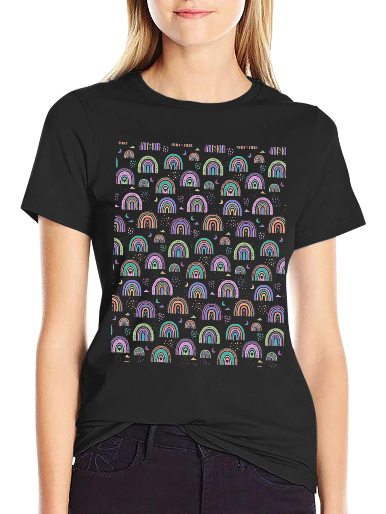 Rainbow Pattern Black T-Shirt