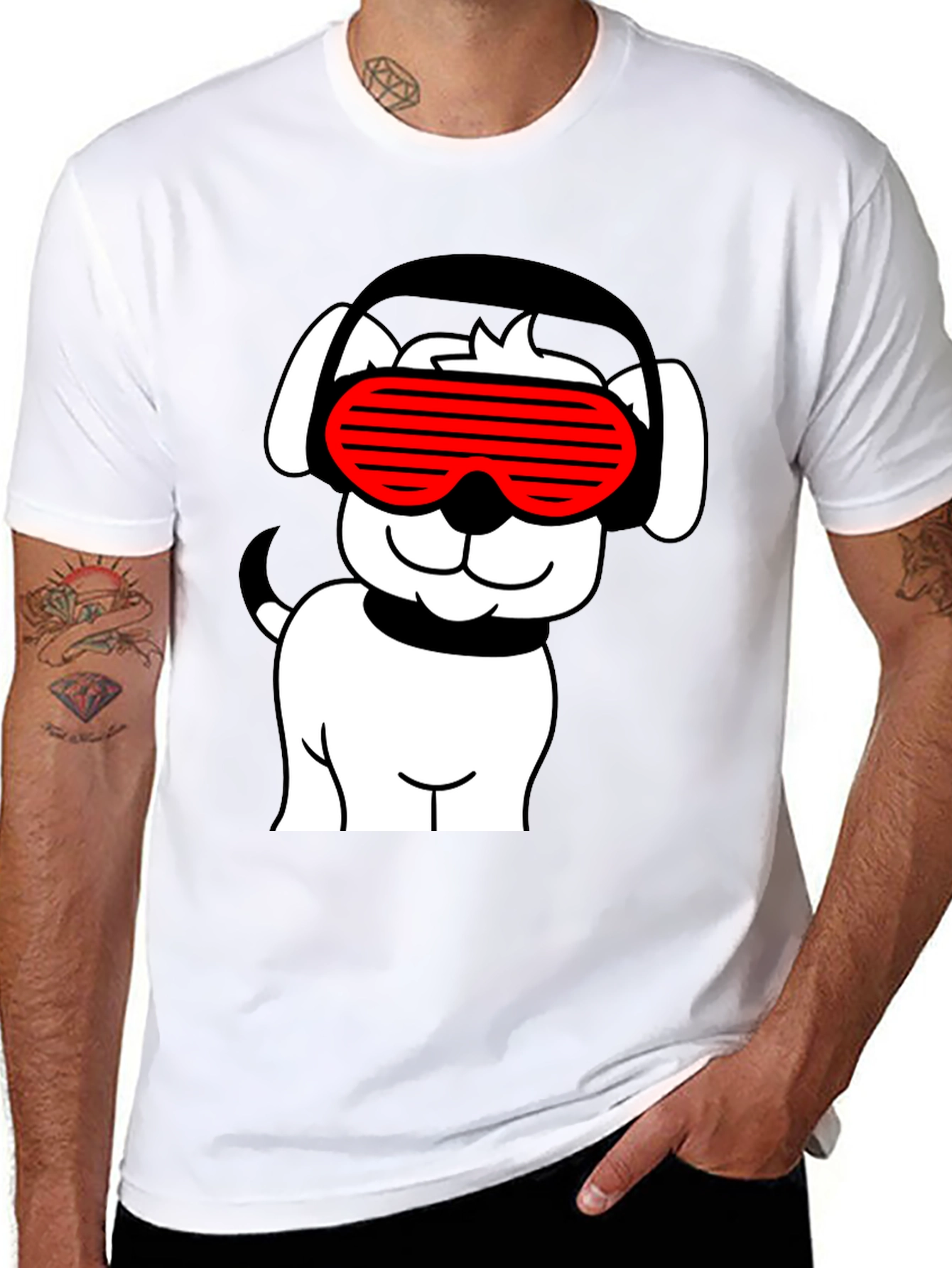 Cool Dog T-Shirt - Black with Red Sunglasses