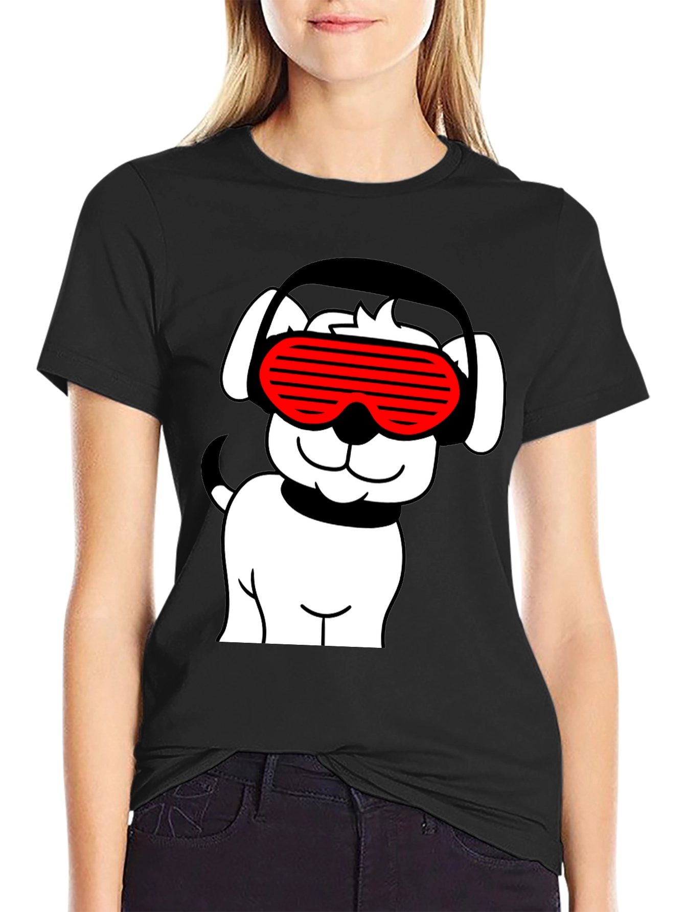 Cool Dog T-Shirt - Black with Red Sunglasses