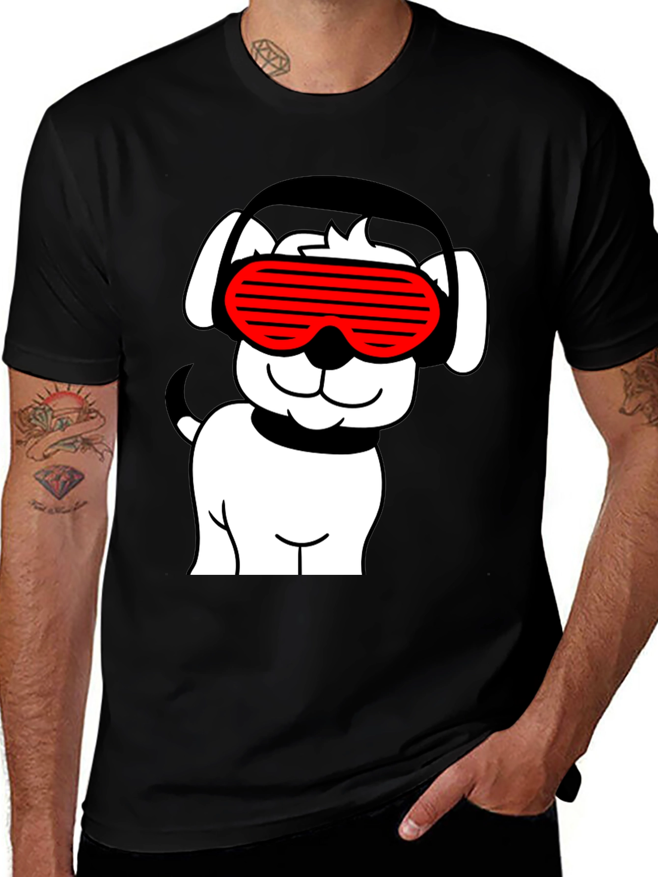 Cool Dog T-Shirt - Black with Red Sunglasses